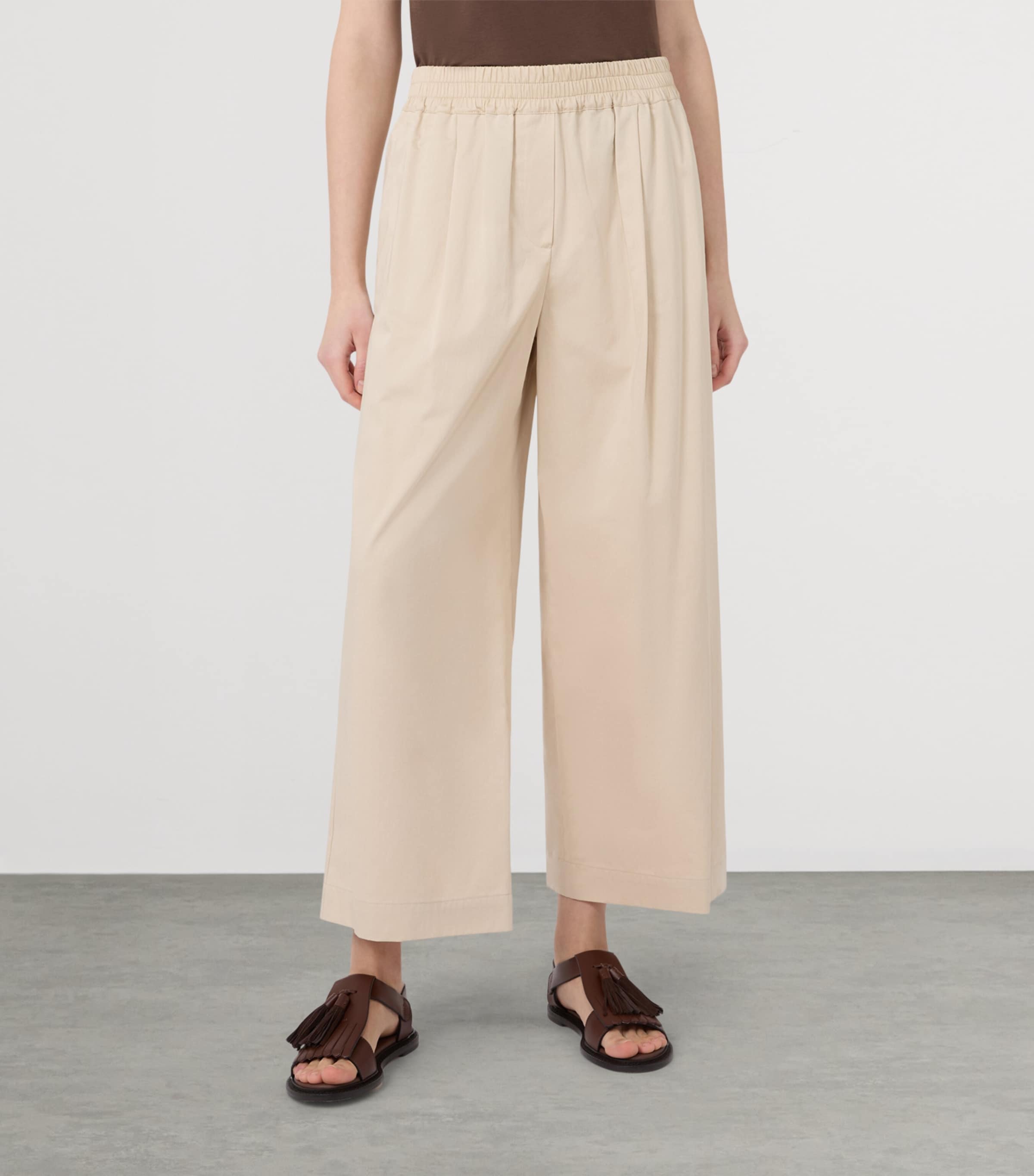 Weekend Max Mara Womens Cotton Cropped Wide-Leg Trousers Beige Image 2