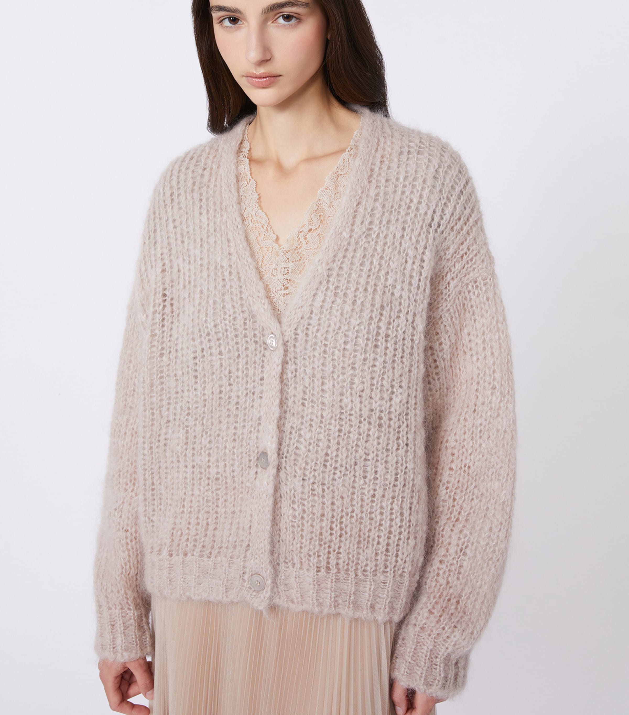 Weekend Max Mara Womens Mohair-Wool-Blend V-Neck Cardigan Sand Image 5