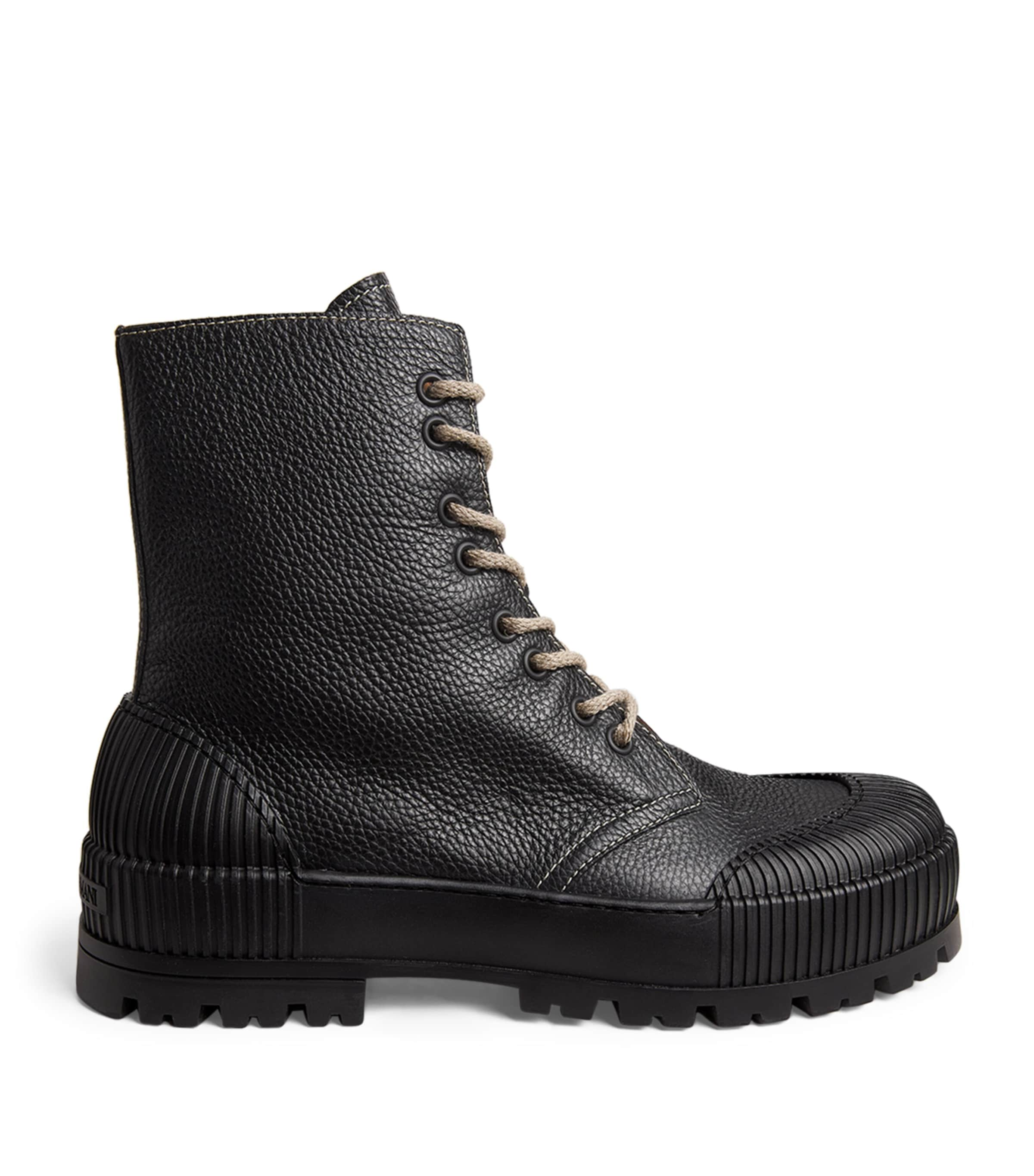 Shop Emporio Armani Leather Ankle Boots In Black