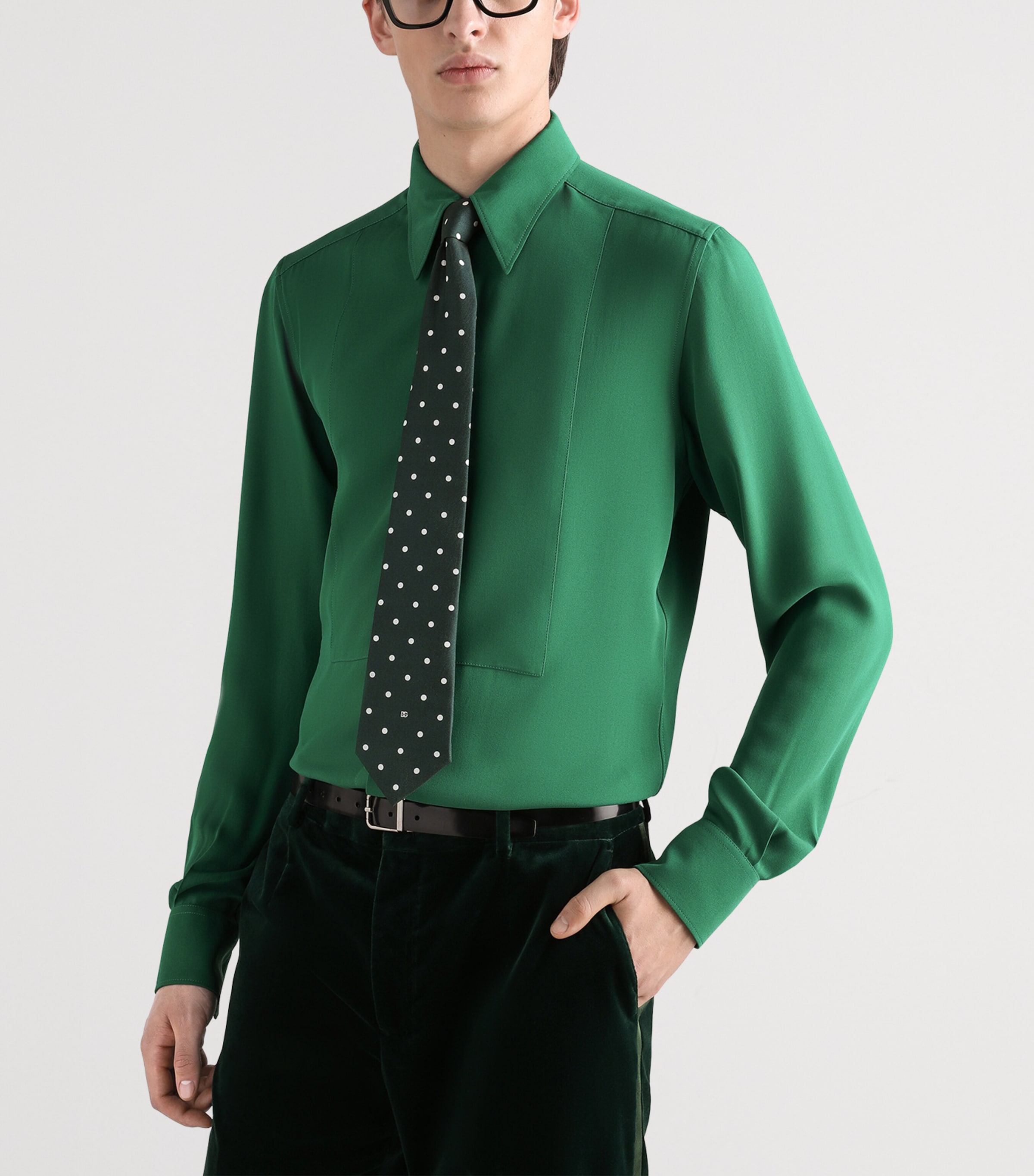Dolce&Gabbana Mens Silk Tailored Shirt Verde Scuro Image 2