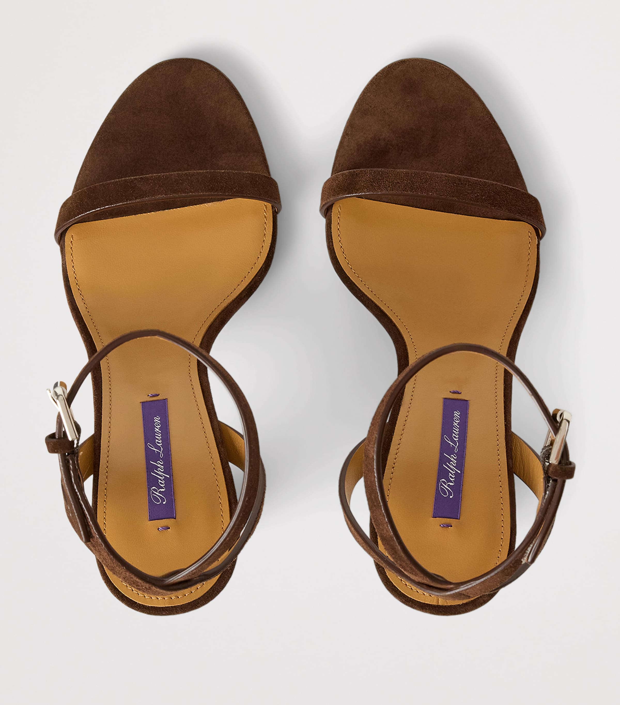 Ralph Lauren Collection Suede Graison Heeled Sandals 95 Luggage Brown Image 4