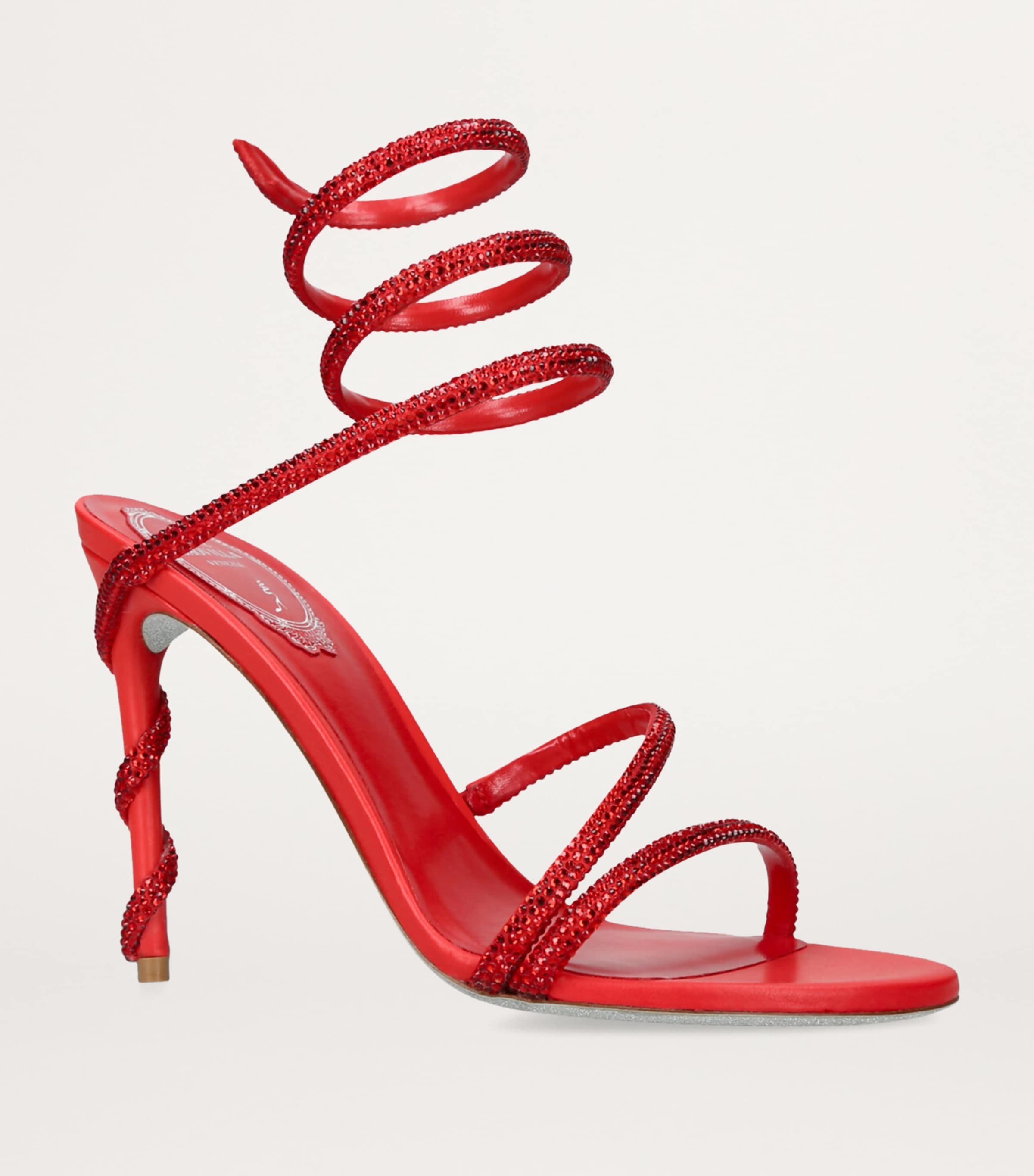 René Caovilla Satin Embellished Margot Heeled Sandals 105 Red Image 3