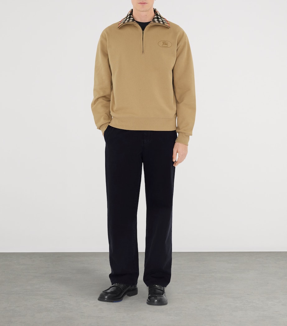 Cotton Check-Collar Quarter-Zip Sweater FLAX Image 2