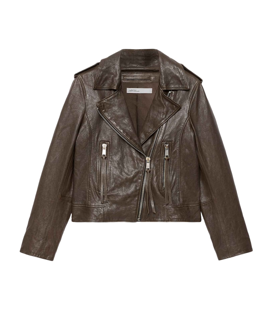AllSaints Womens Errie Leather Biker Jacket Olive Brown Image 1
