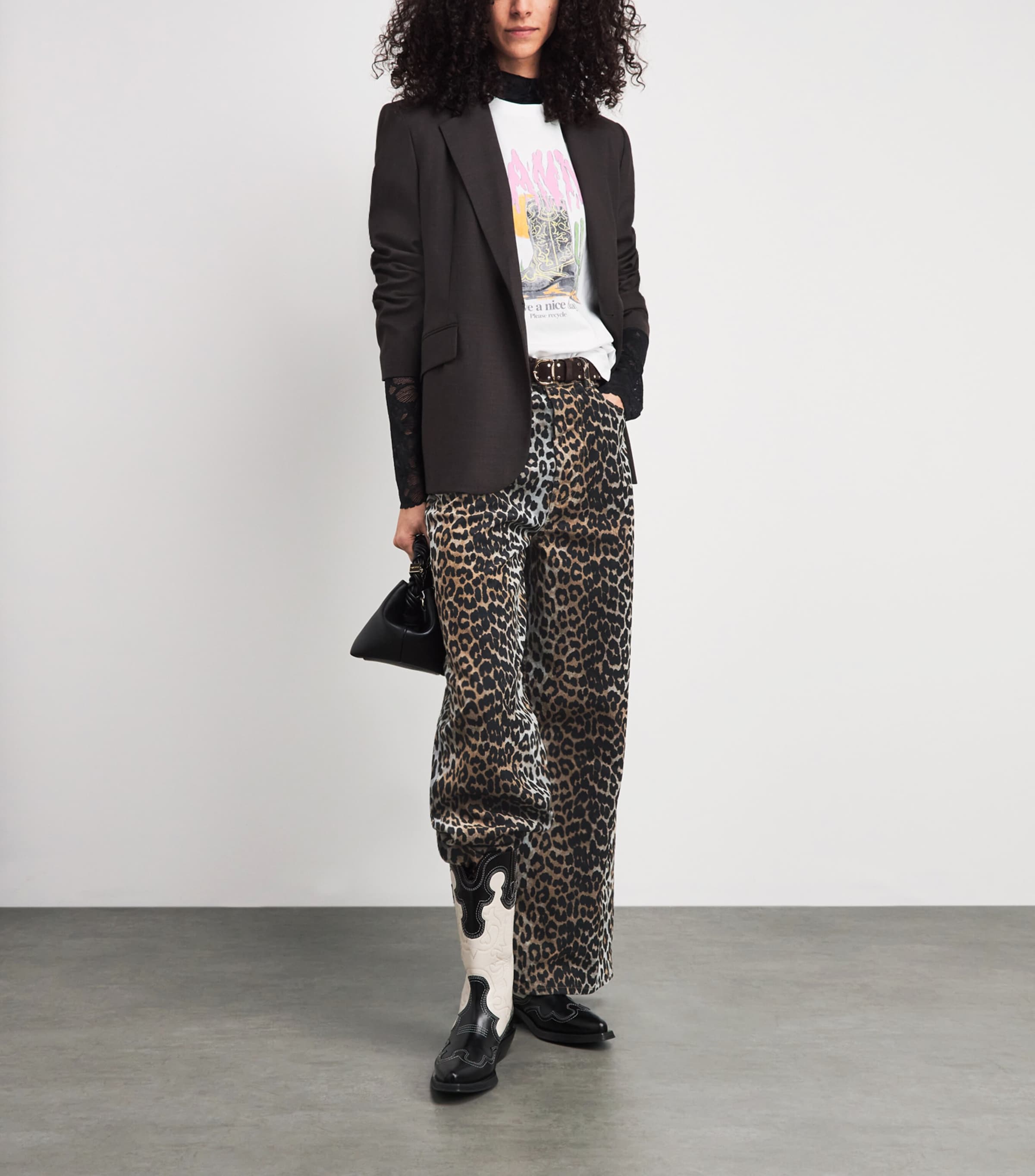 GANNI Womens Leopard Wide-Leg Jeans Almond Milk Image 2