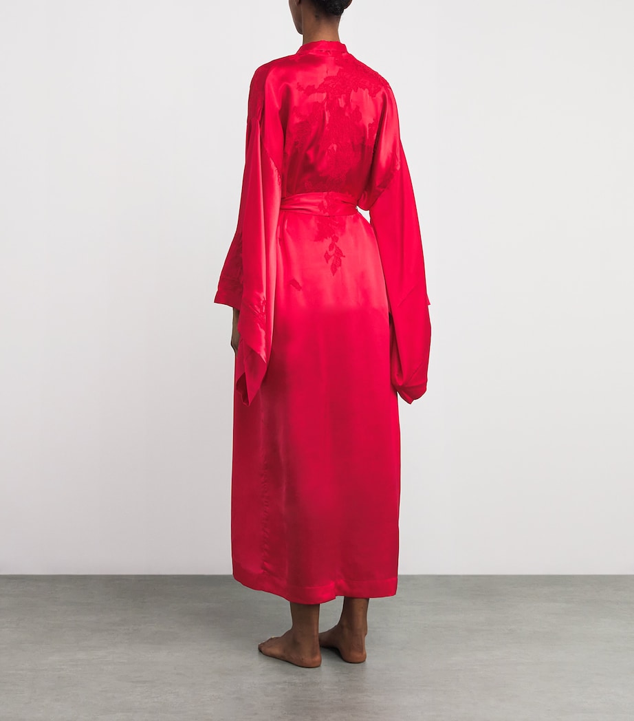 TORLOWEI Womens Silk-Lace Long Robe Ruby/ruby Image 3