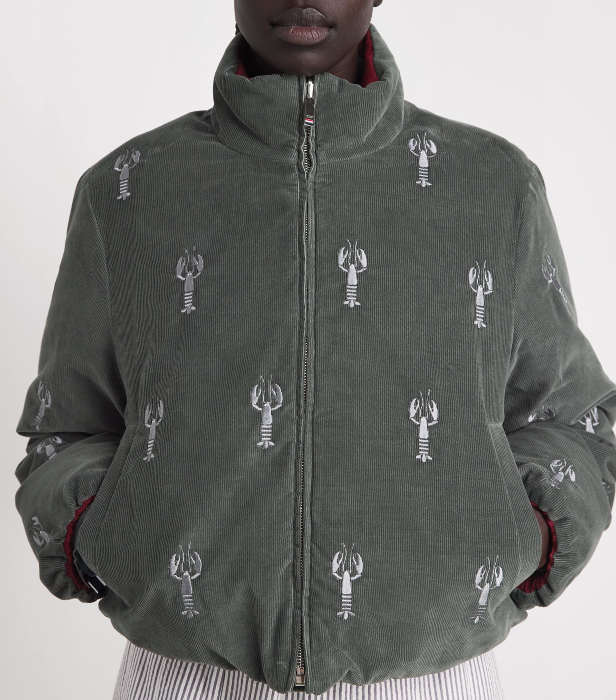 Thom Browne Womens Corduroy Reversible Down Jacket Med Grey Image 3