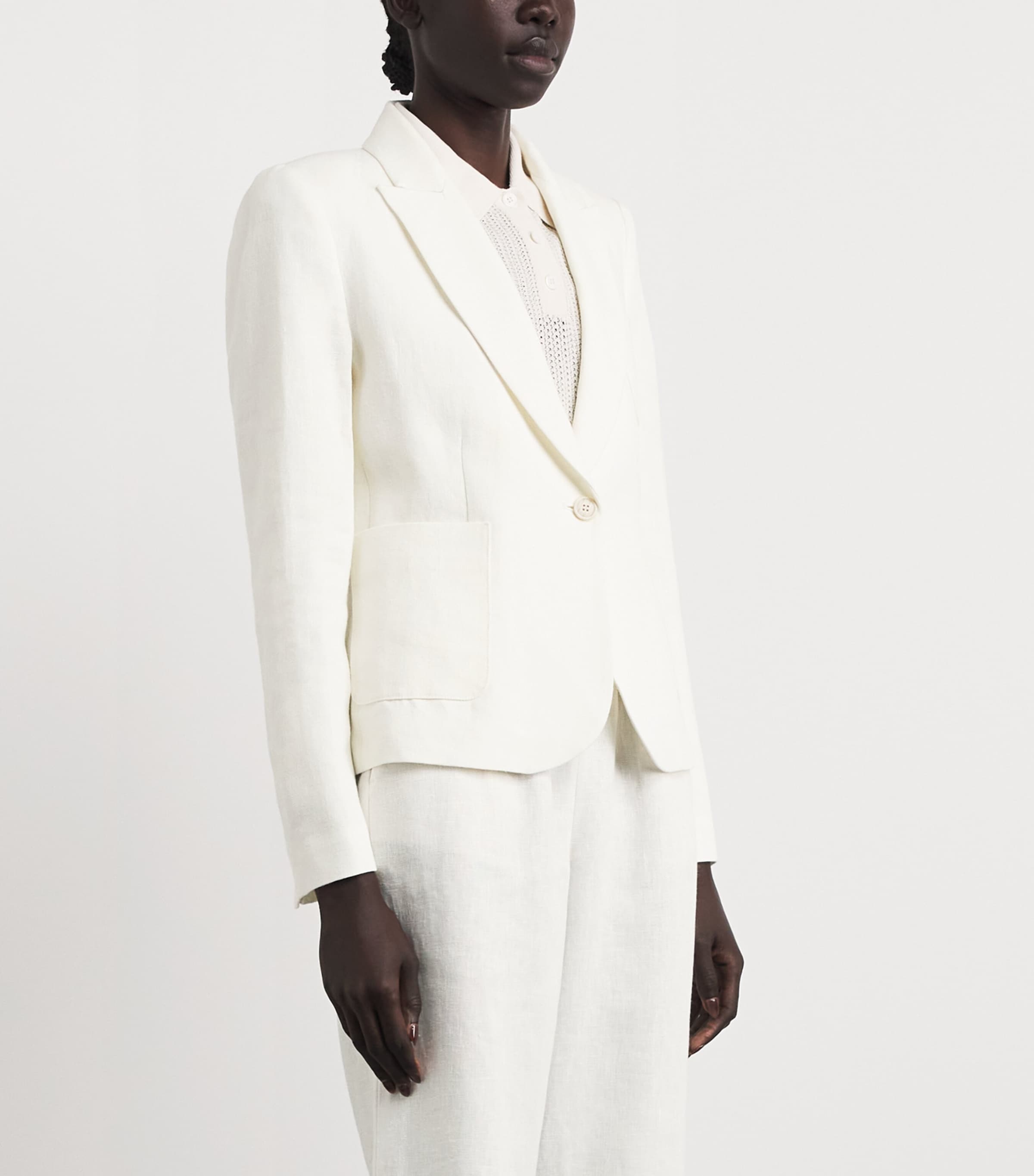 Eleventy Womens Linen Single-Breasted Blazer Bianco Image 4