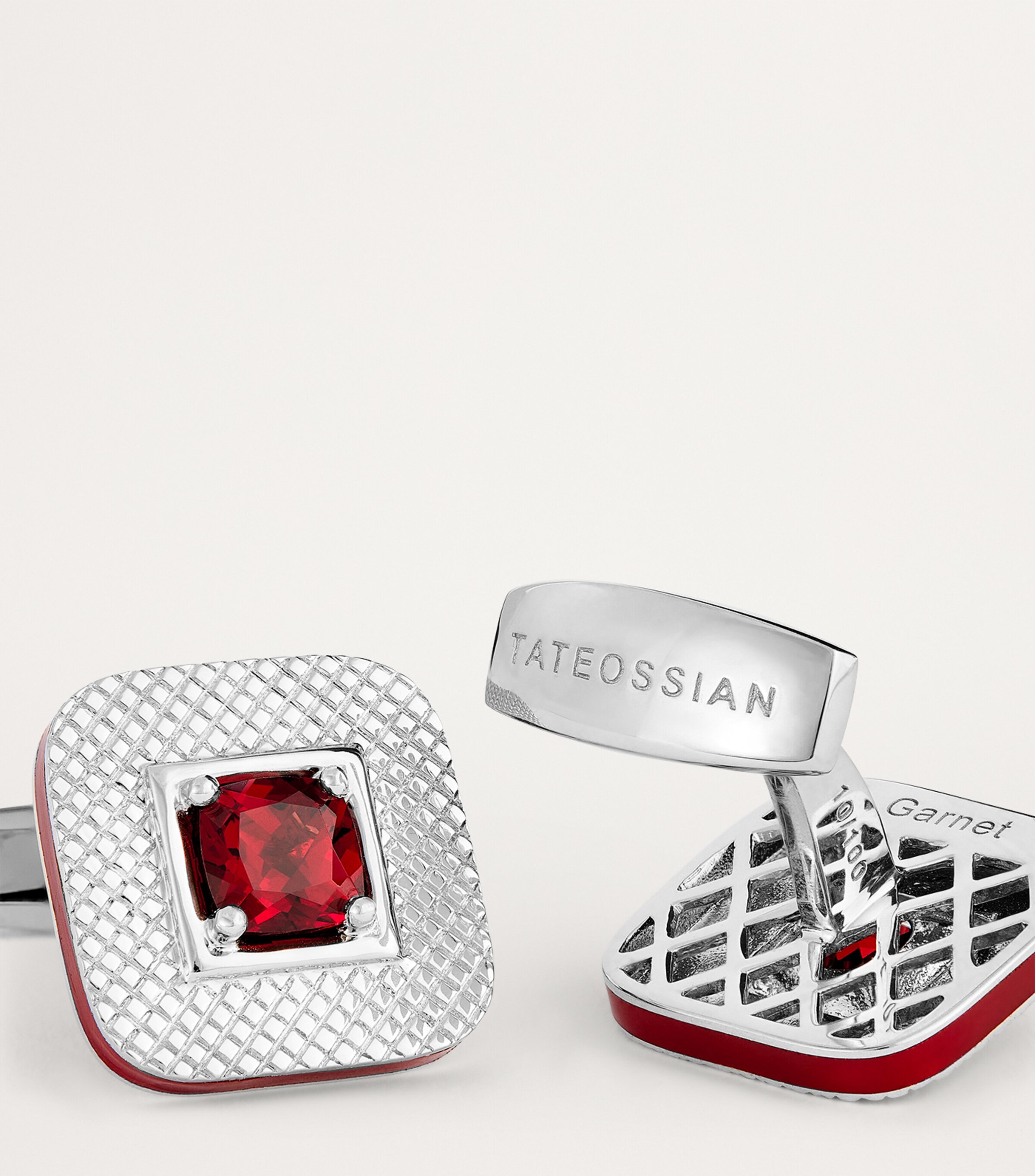 Tateossian Sterling Silver and Red Garnet Refratto Cufflinks Silver Image 6