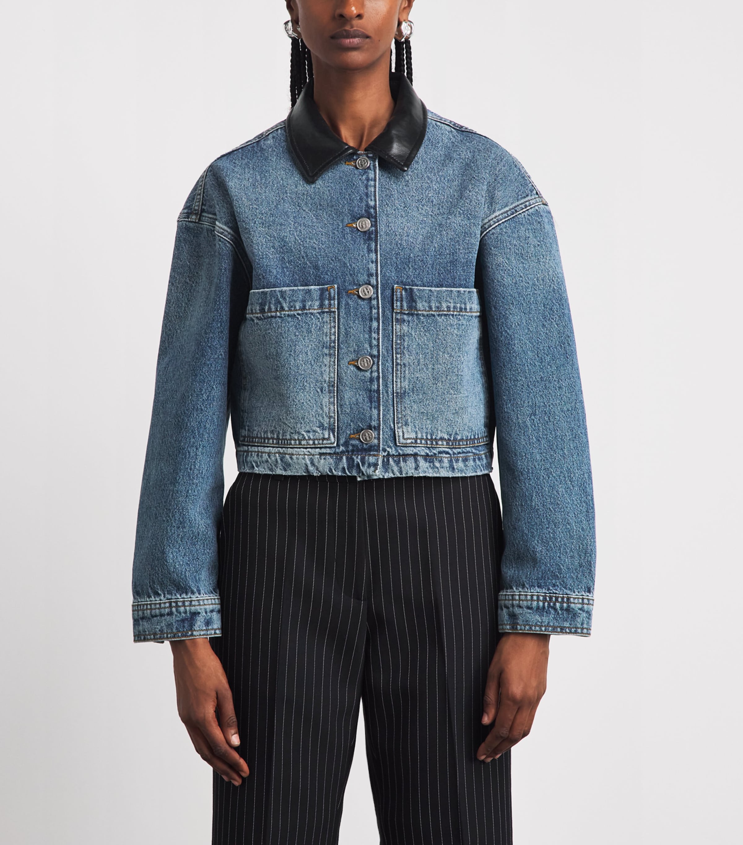 ANINE BING Womens Yuma Denim Jacket Washed Blue Image 4