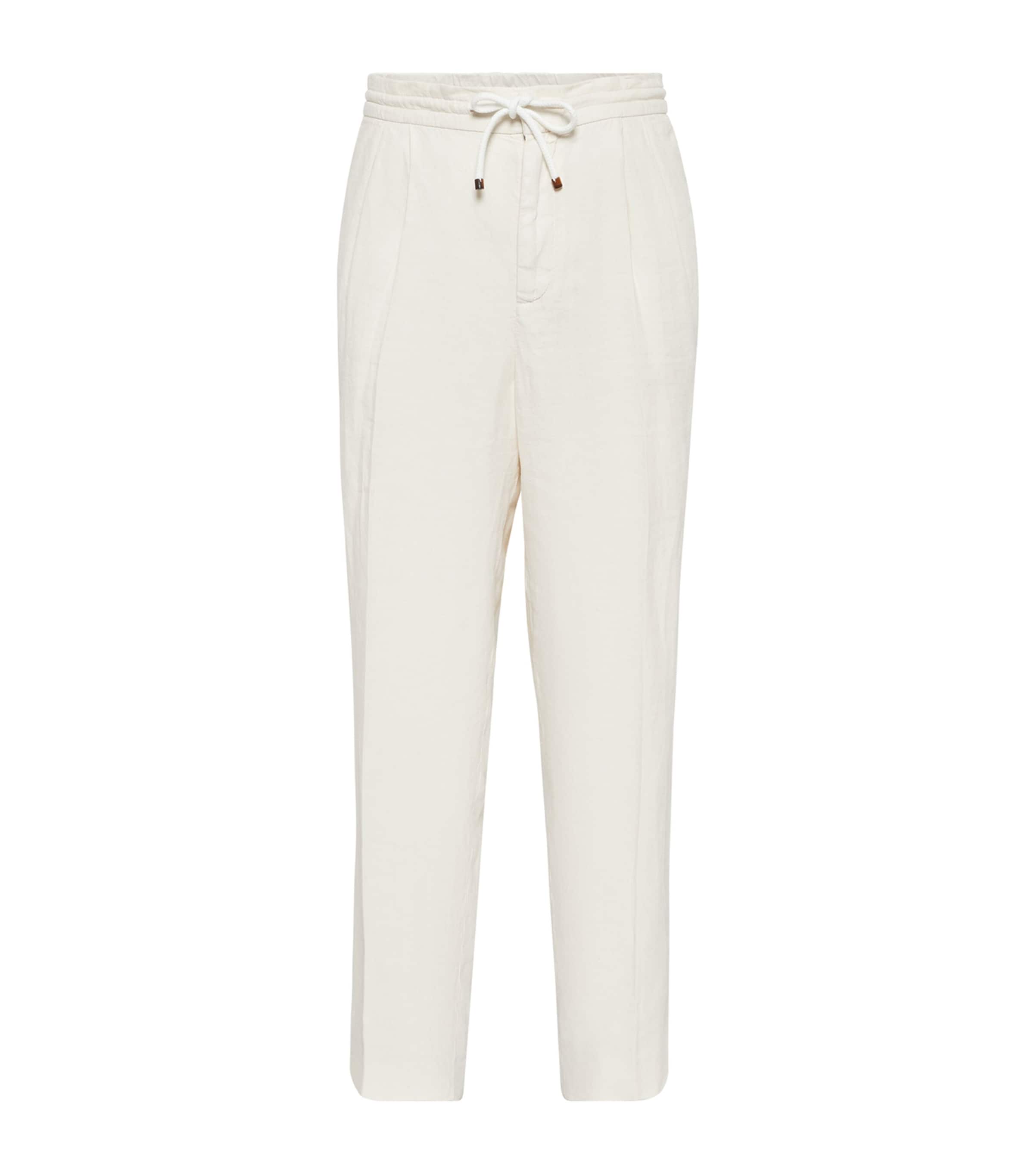 Brunello Cucinelli Drawstring Waist Linen Pants In White