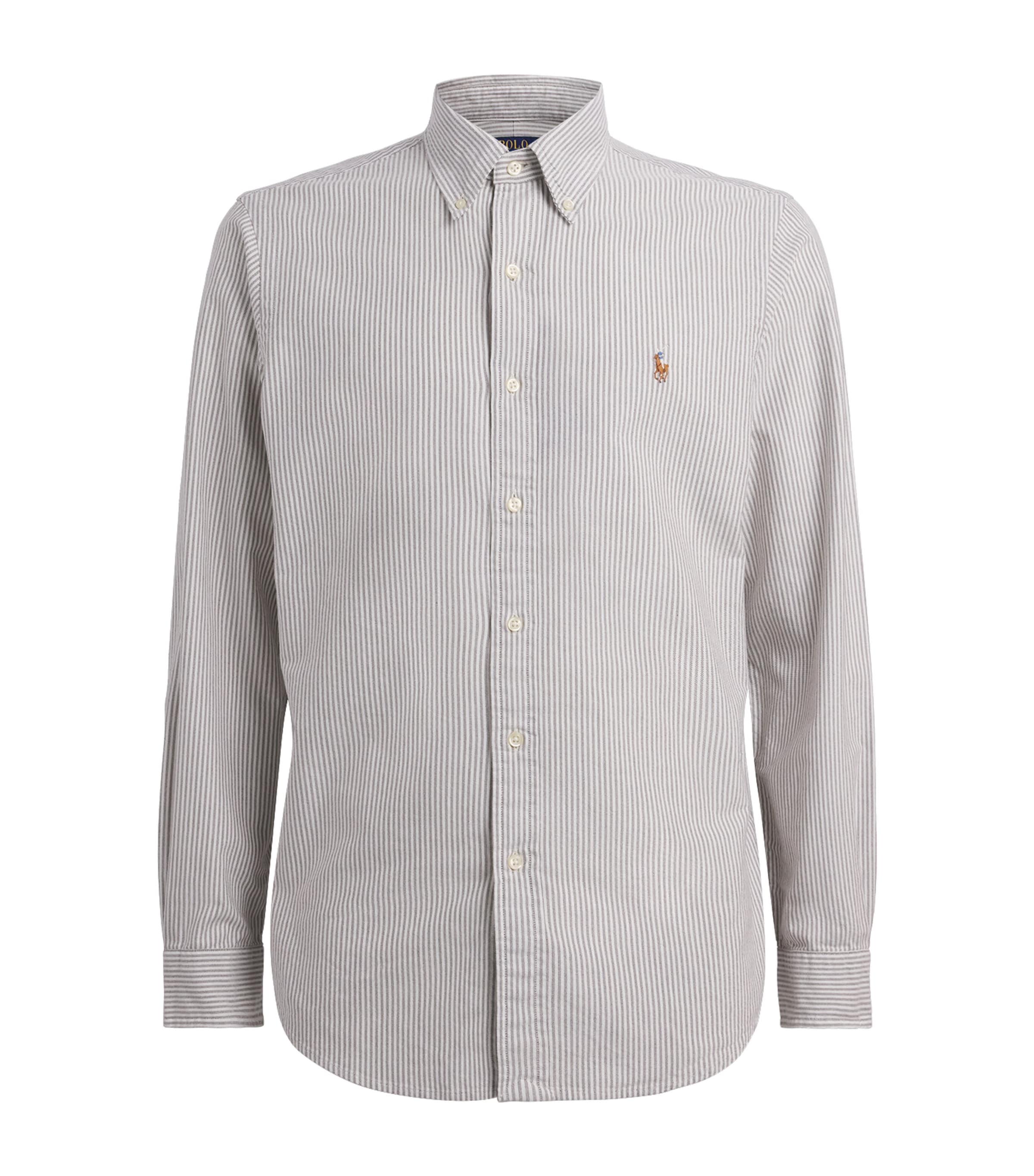 Polo Ralph Lauren Mens Cotton Stripe Shirt Nutmeg Brn Wht Image 1