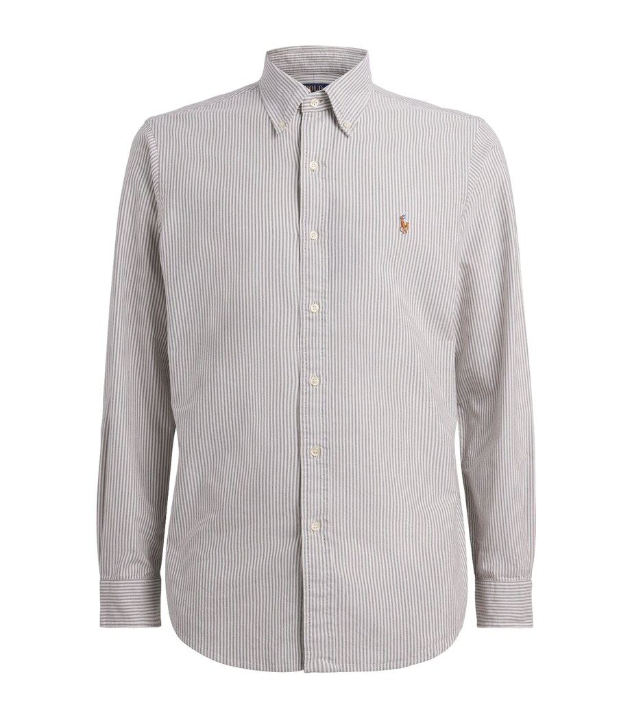 Polo Ralph Lauren Mens Cotton Stripe Shirt Nutmeg Brn Wht Image 1