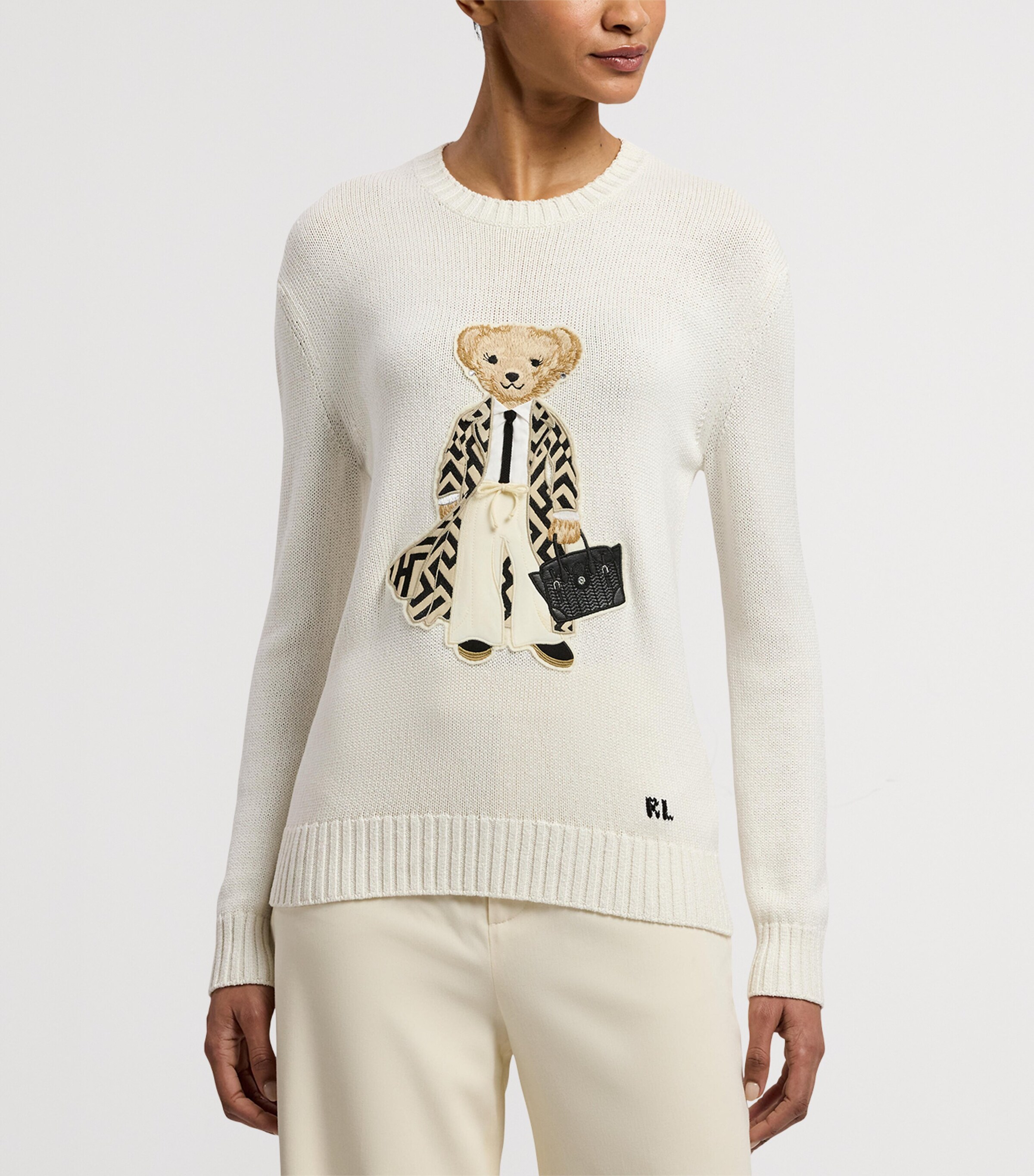 Ralph Lauren Collection Womens Mulberry Silk Polo Bear Sweater Natural Image 9