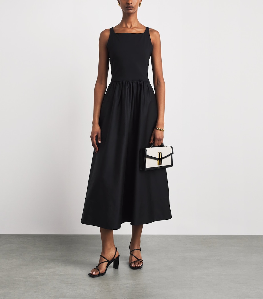 ME+EM Womens Jersey and Poplin Fit + Flare Midi Dress Black Image 2