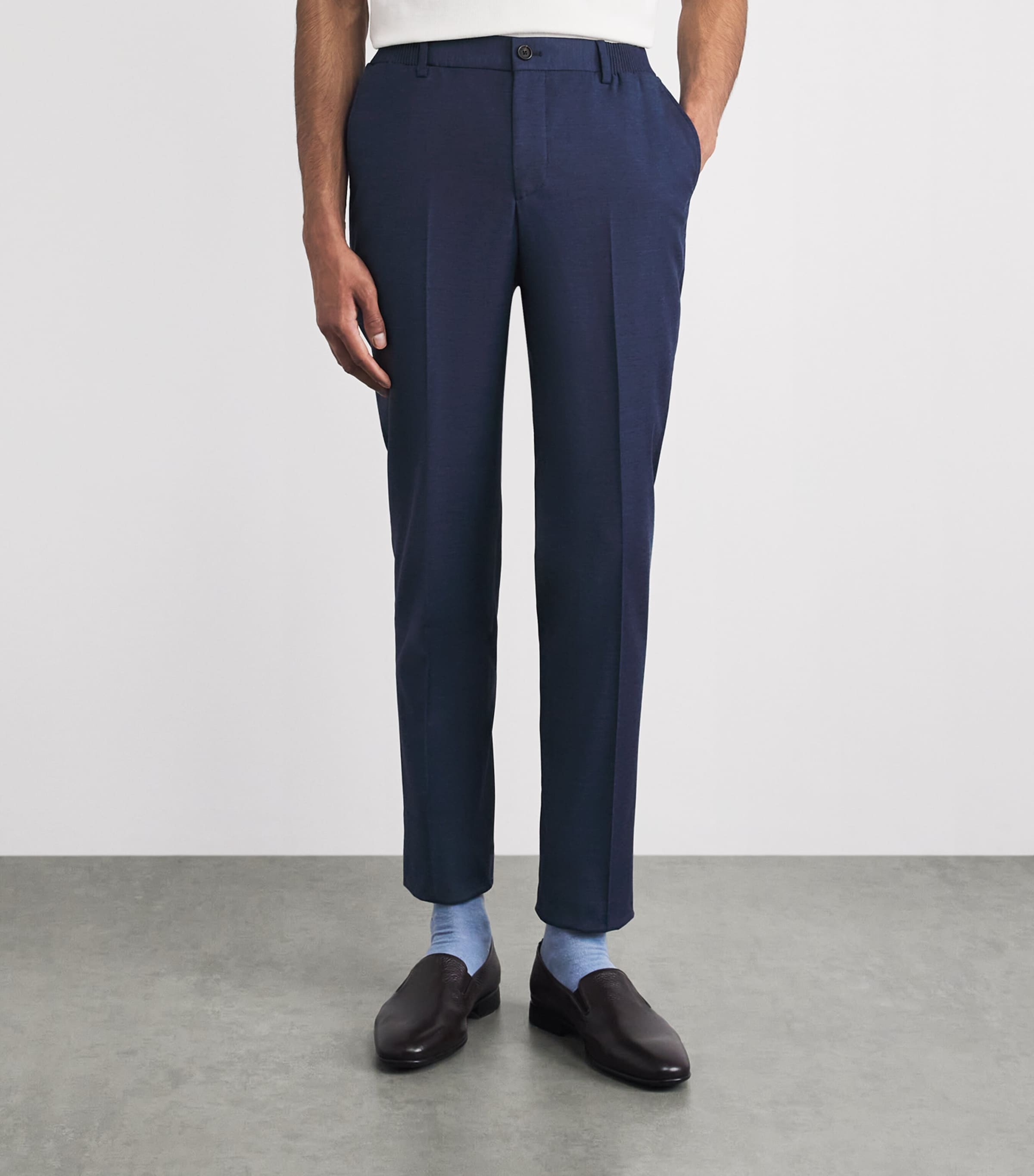 Pal Zileri Mens Wool-Blend Slim Trousers Blue Navy Image 4