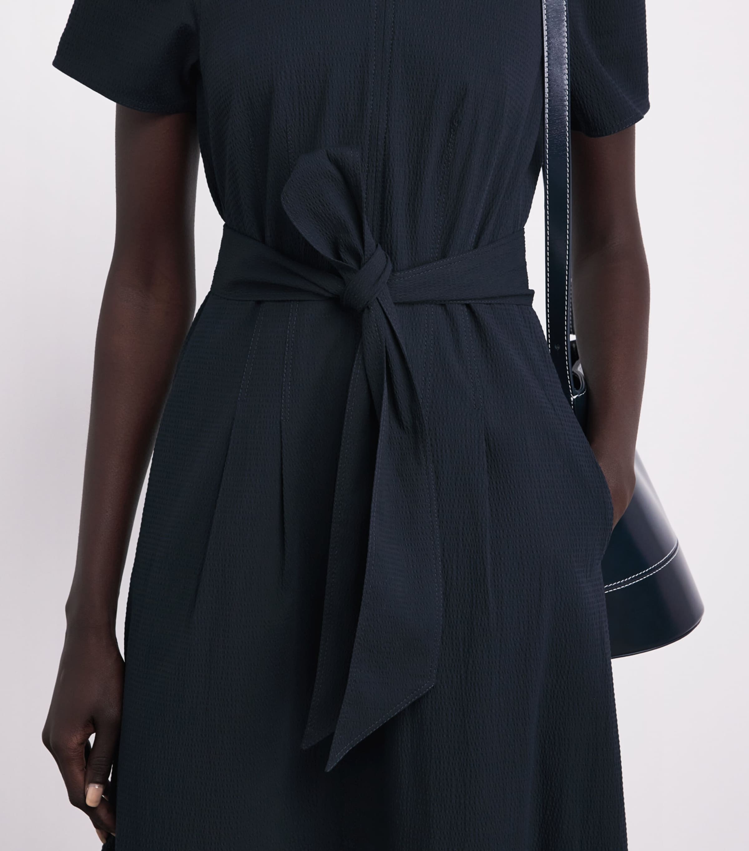 ME+EM Womens Stretch-Cotton Fitted Midi Dress Navy Image 3