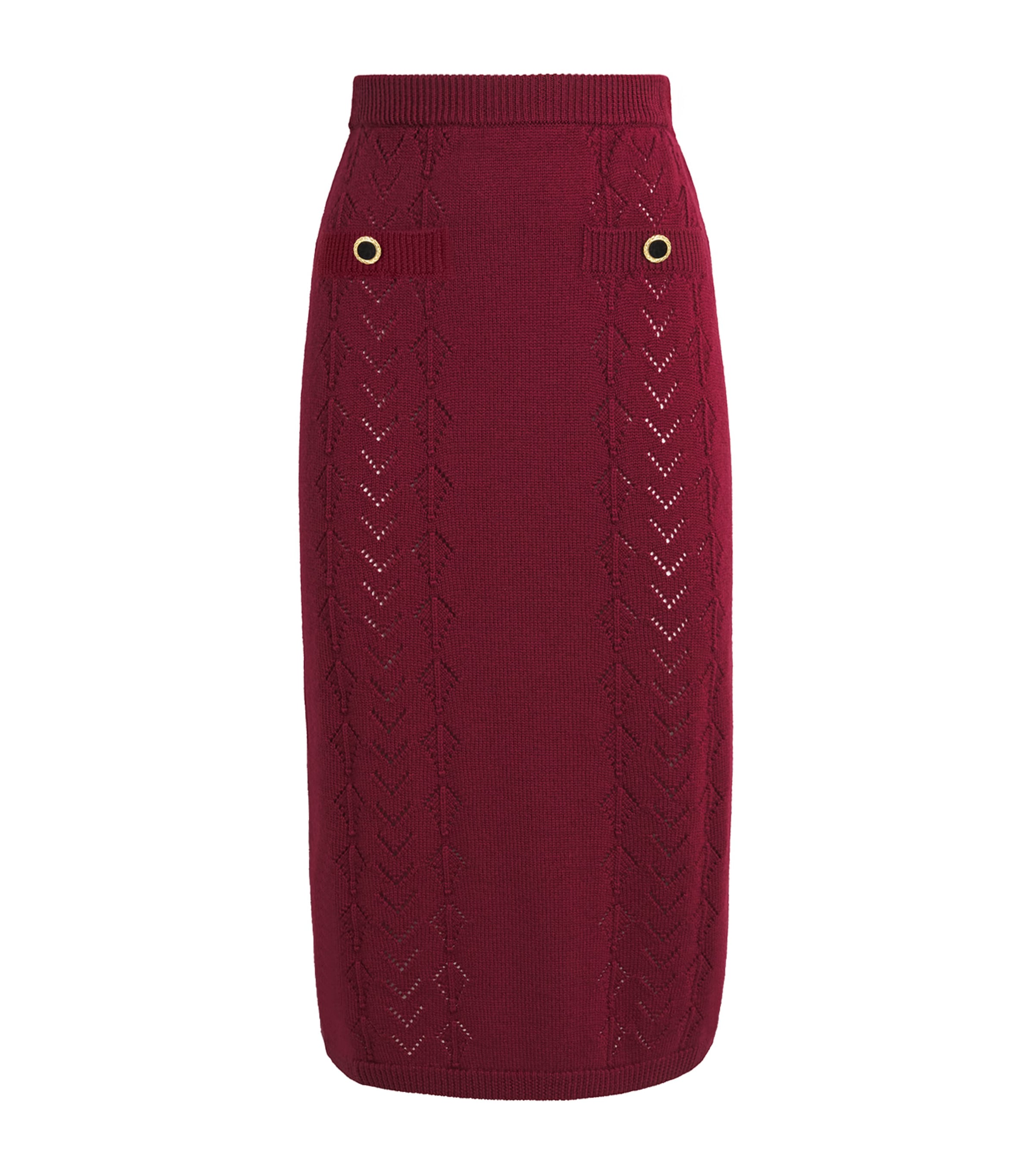 Alessandra Rich Womens Merino Wool Lace-Knit Midi Skirt Bordeaux Image 1