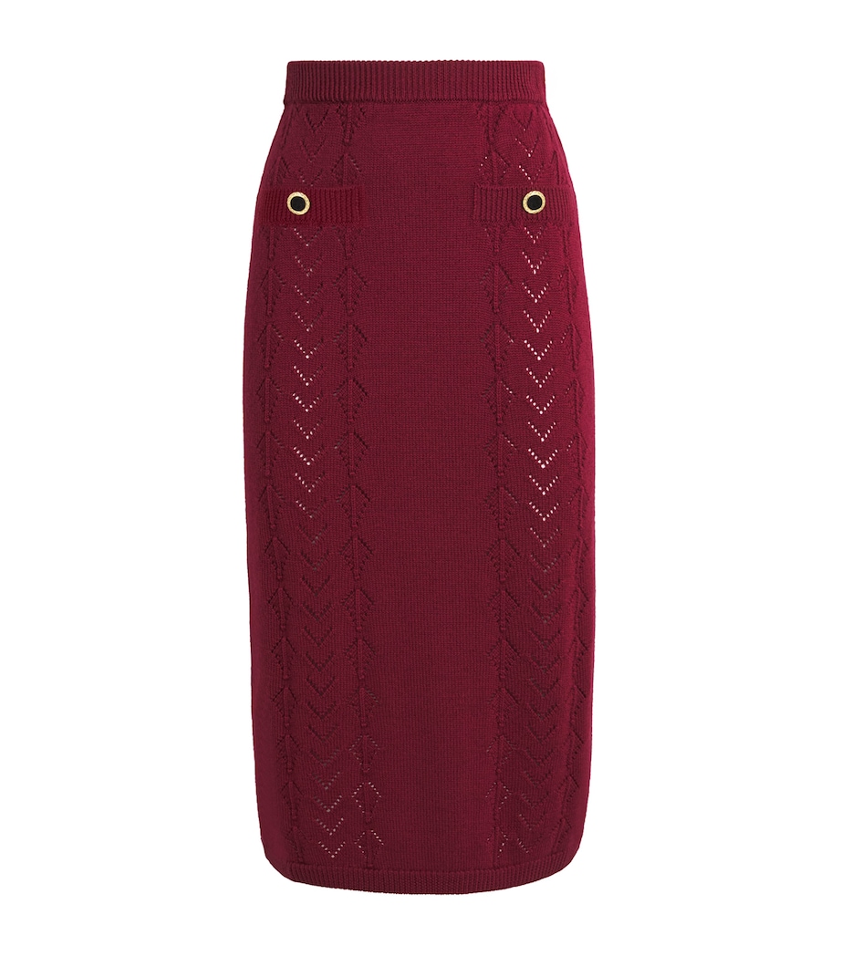 Alessandra Rich Womens Merino Wool Lace-Knit Midi Skirt Bordeaux Image 1
