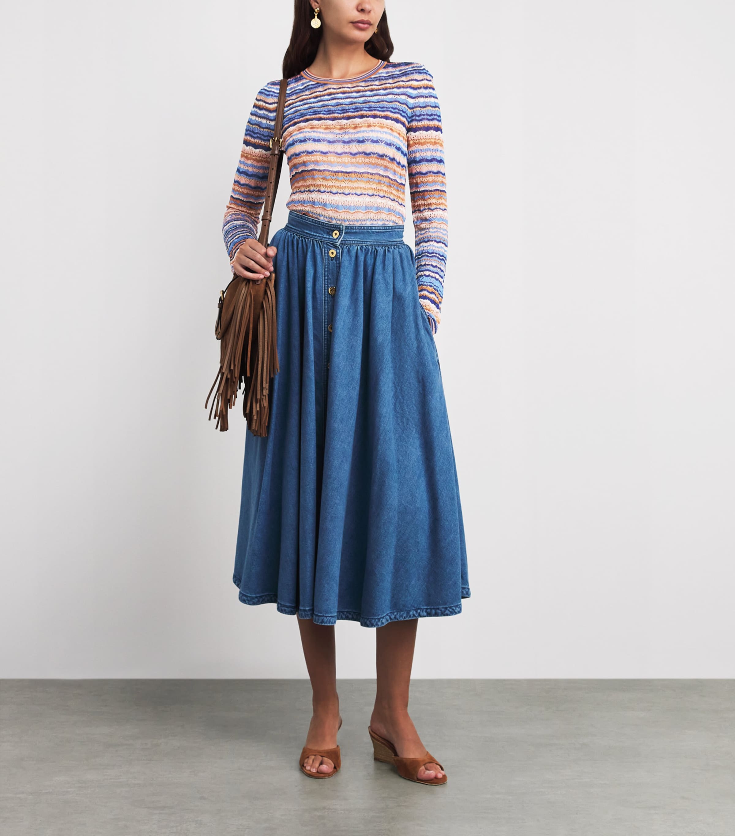 Ulla Johnson Womens Pointelle Stripe Lunaire Sweater Sunset Image 2
