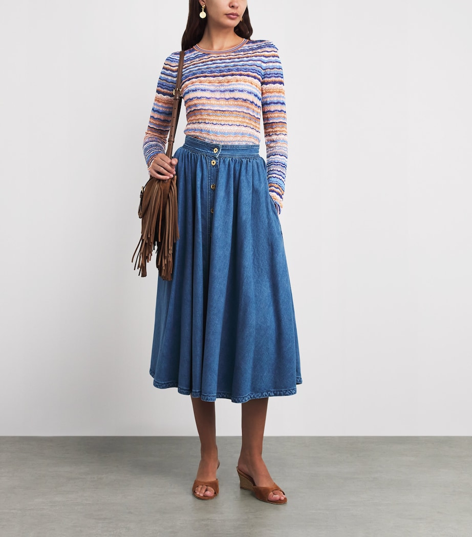 Ulla Johnson Womens Pointelle Stripe Lunaire Sweater Sunset Image 2