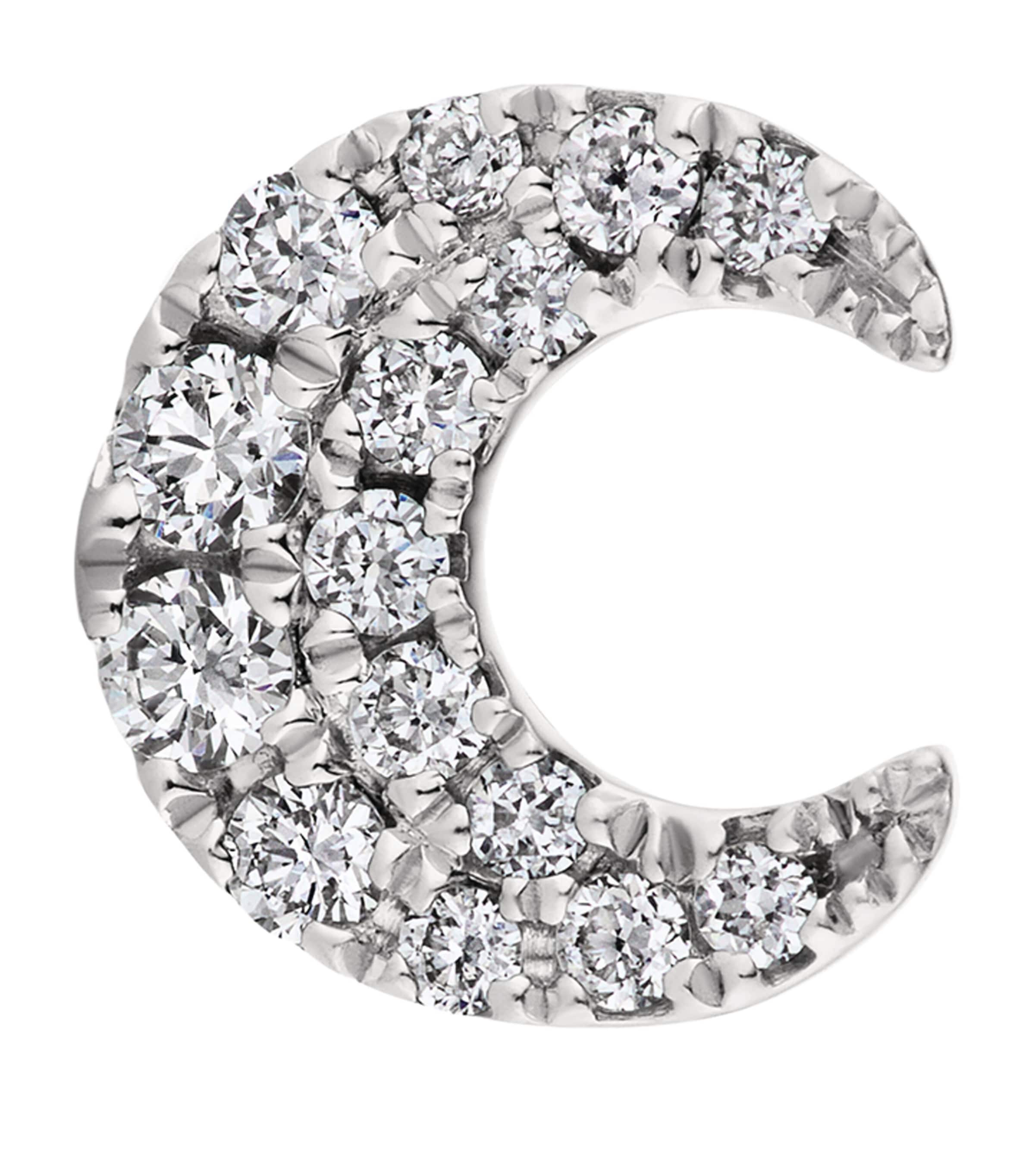 Maria Tash White Gold Diamond Moon Threaded Stud Earring In White