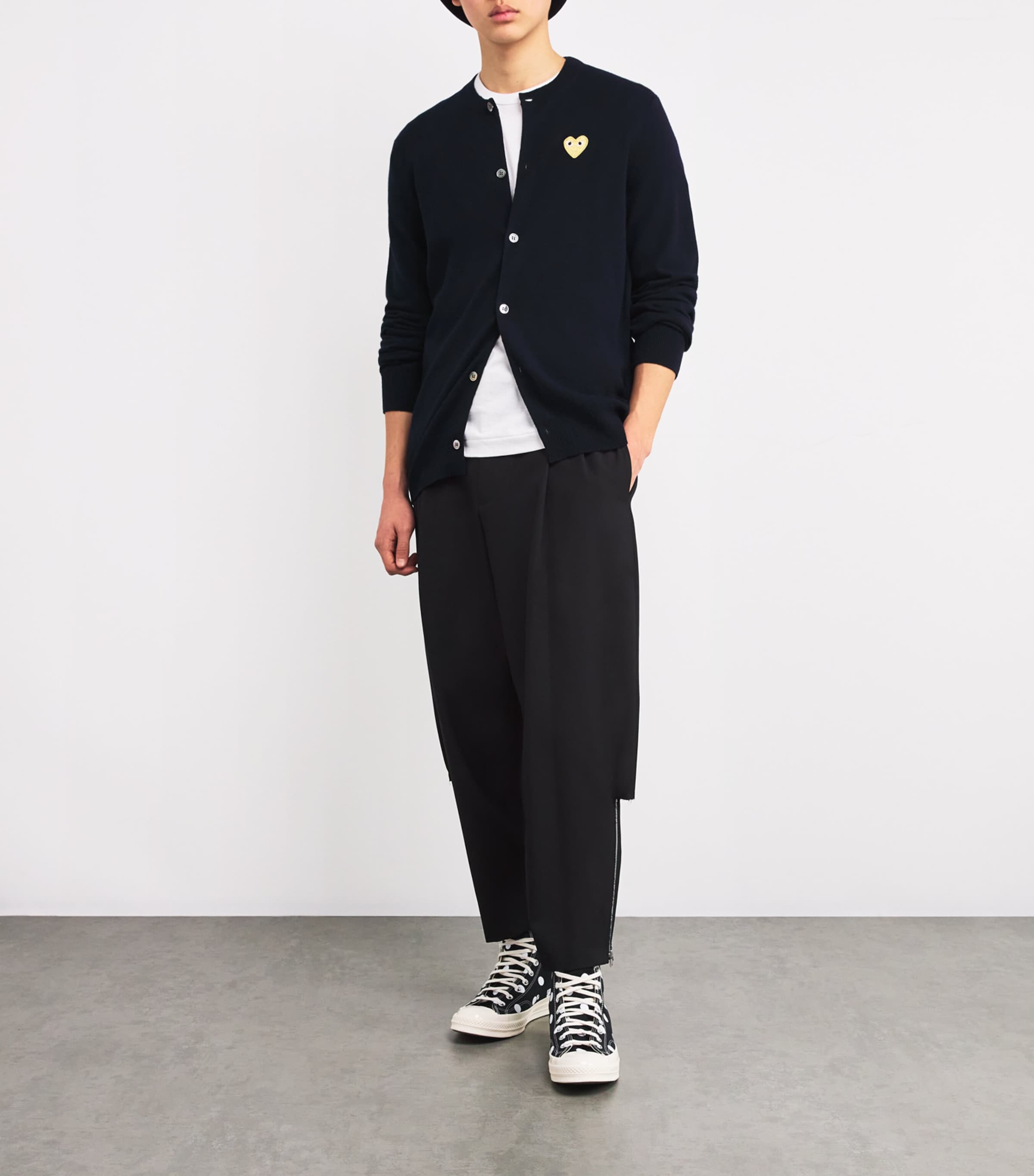 Comme Des Garçons Play Mens Wool Heart Cardigan Navy Image 2