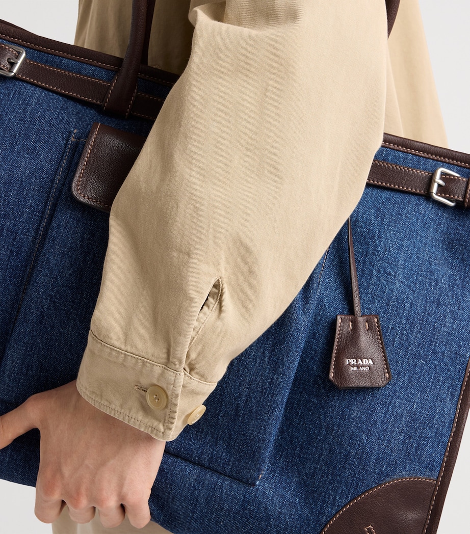 Prada Denim and Leather Bonnie Tote Bag Blue Image 4