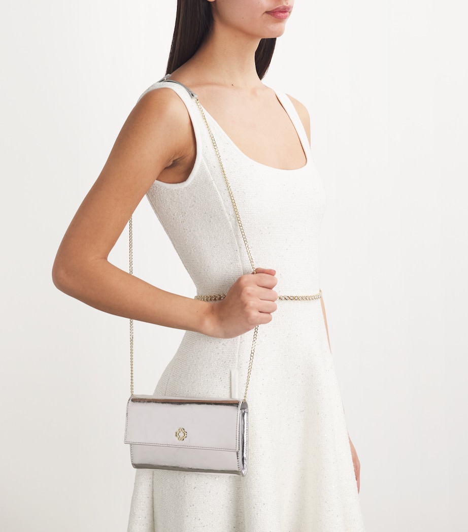 Metallic Leather Clover Clutch Bag SILVERY Image 2