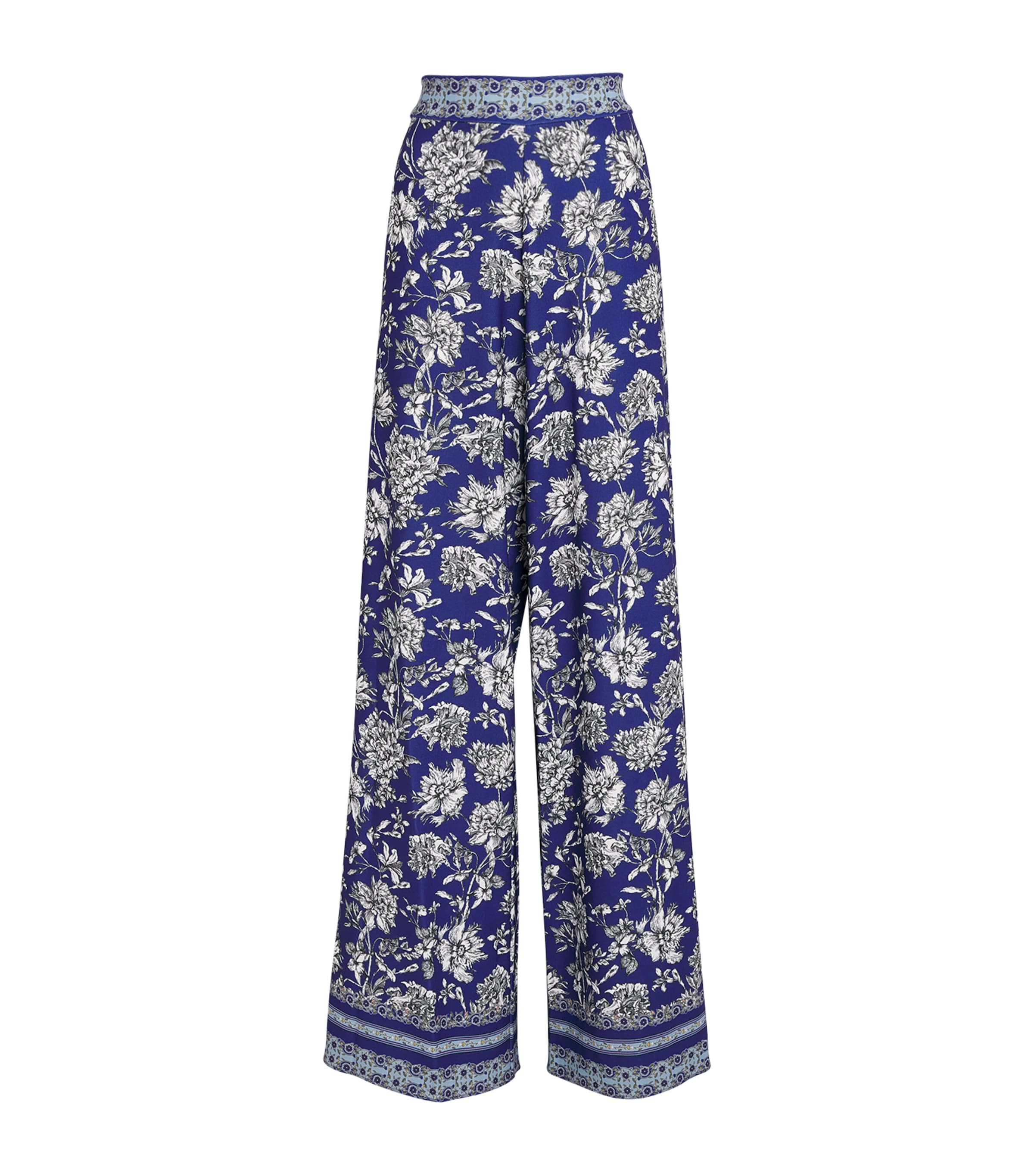 Alice And Olivia Athena Floral Wide-leg Trousers In Blue