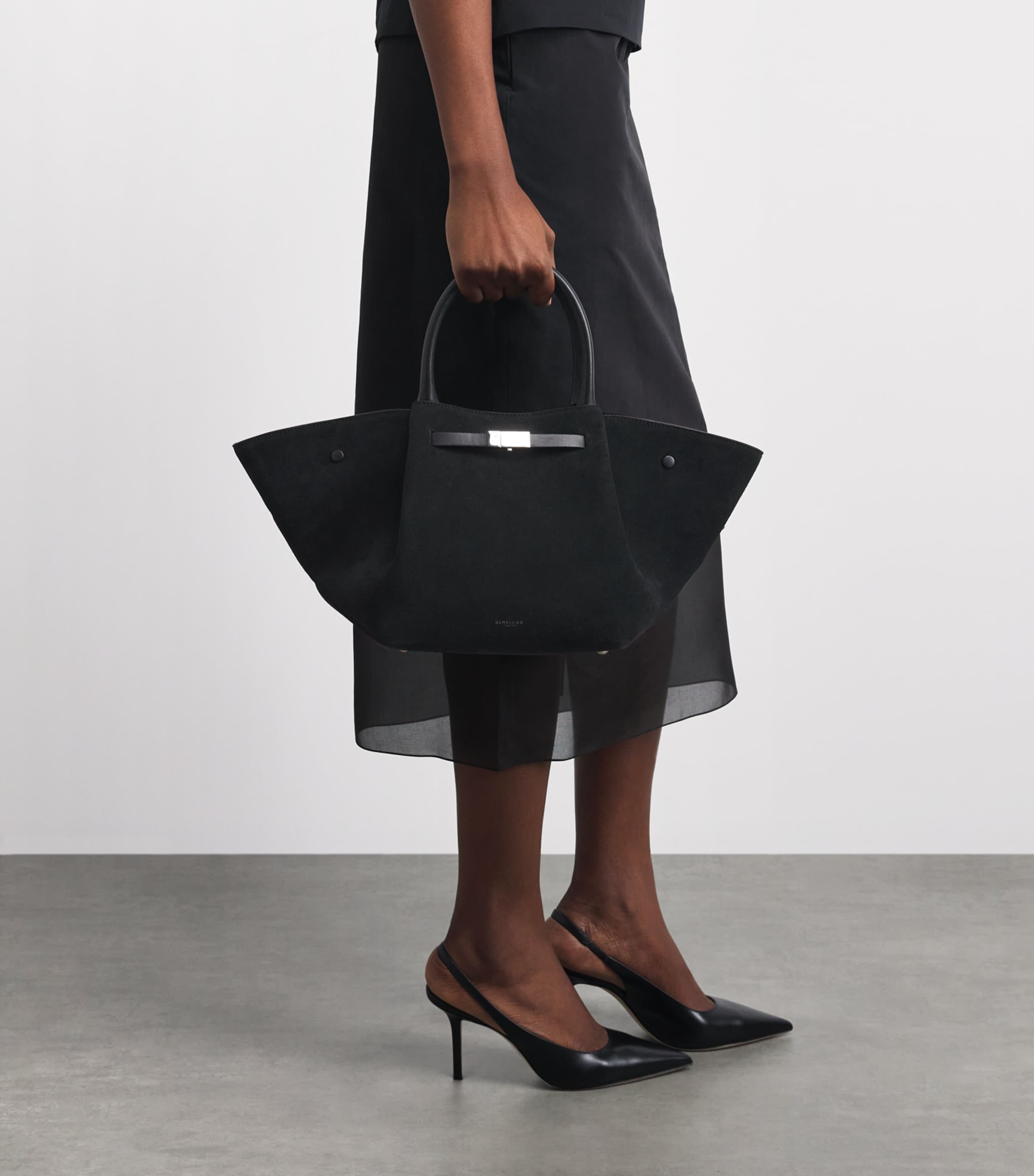 Demellier Midi Suede The New York Tote Bag Black/black W/sh Image 4