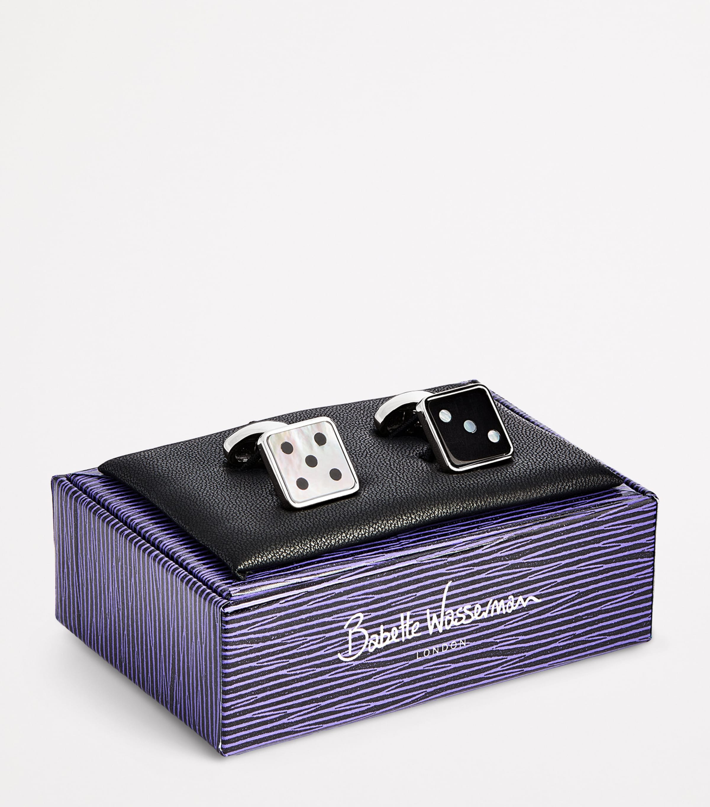 Onyx and Mother-of-Pearl Dice Cufflinks SILVER Image 3