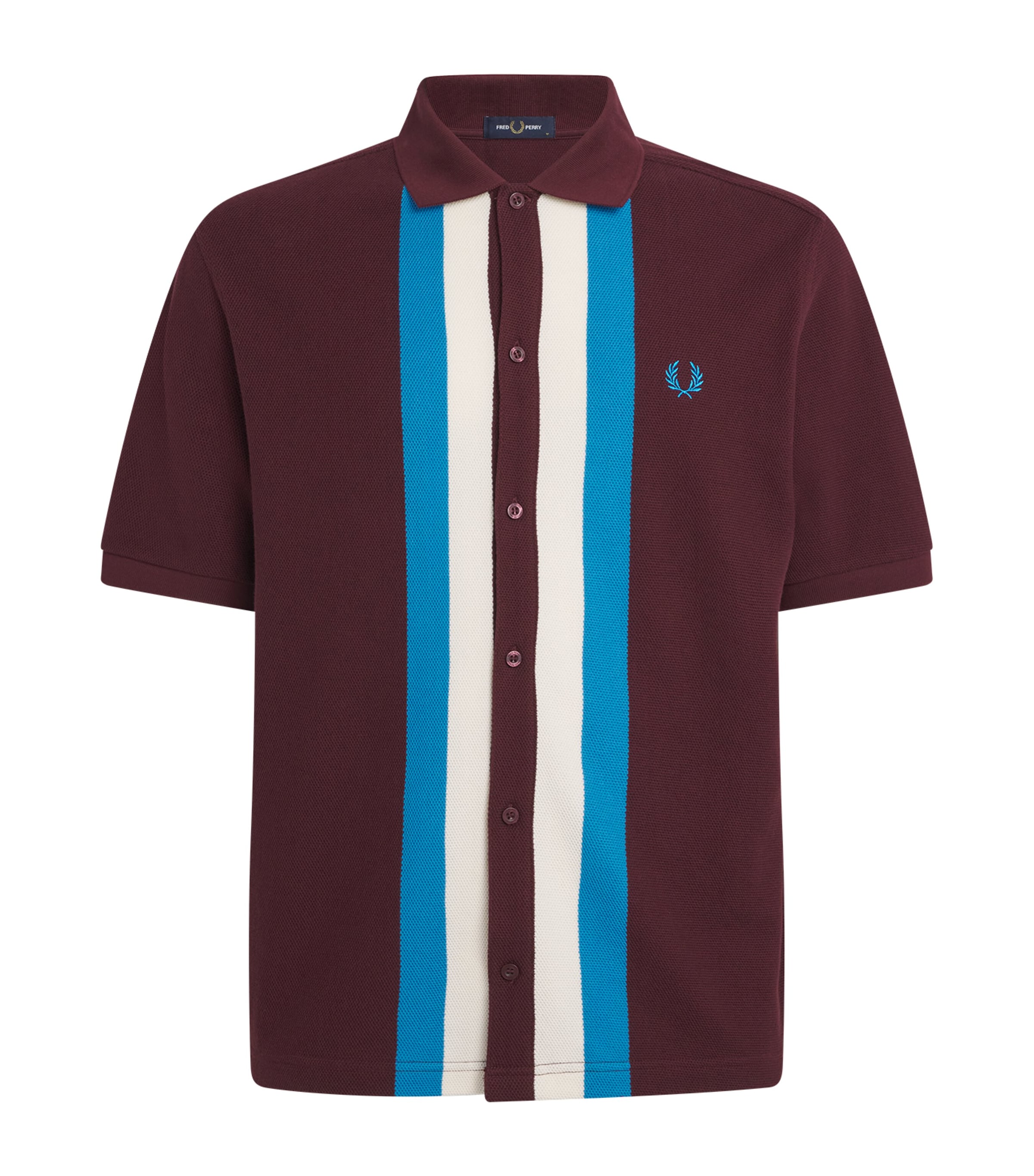 Fred Perry Panelled Button Through Polo Oxblood In Burgundy