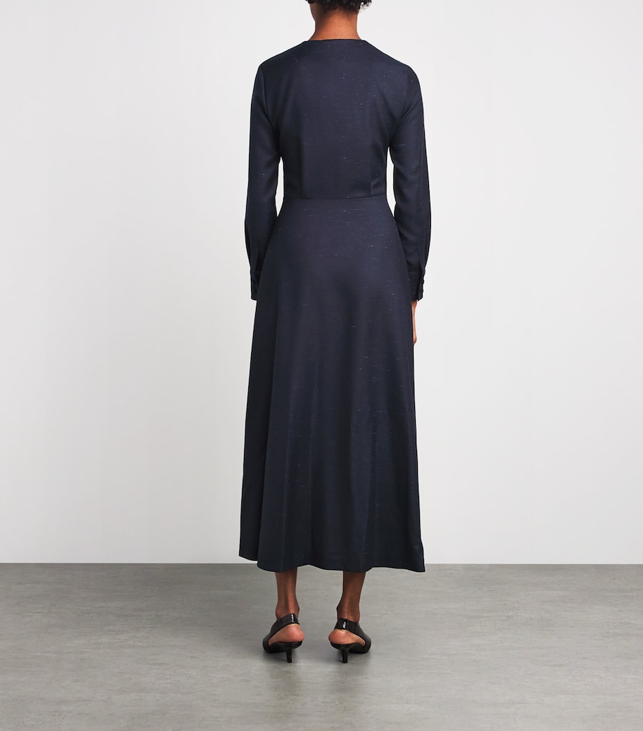 Wool-Silk-Cashmere Round-Neck Midi Dress DRK NAVY W LGHT BLUE Image 3
