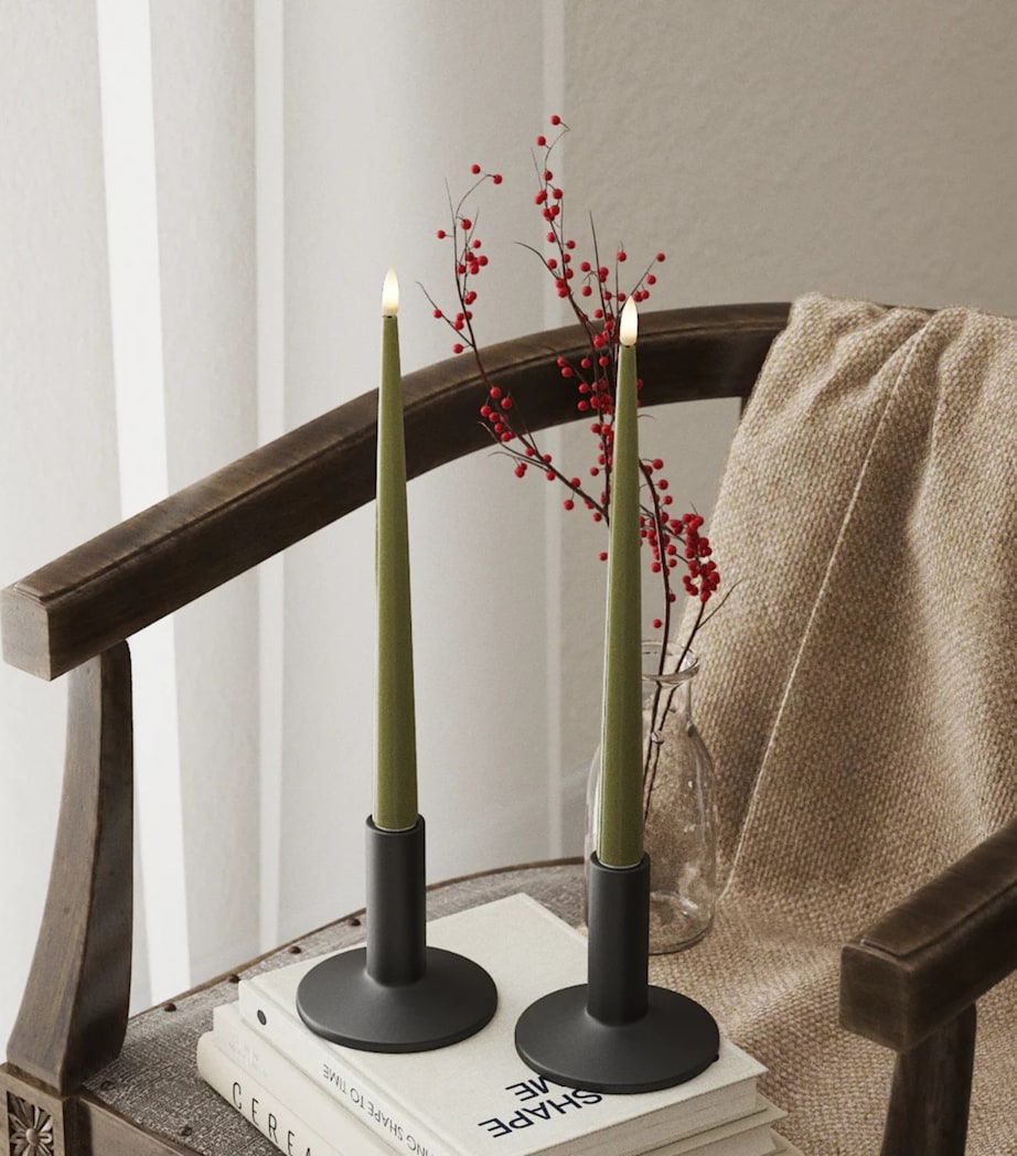 Deluxe Homeart LED Shiny Dinner Candles (Set of 2) Olive Image 2