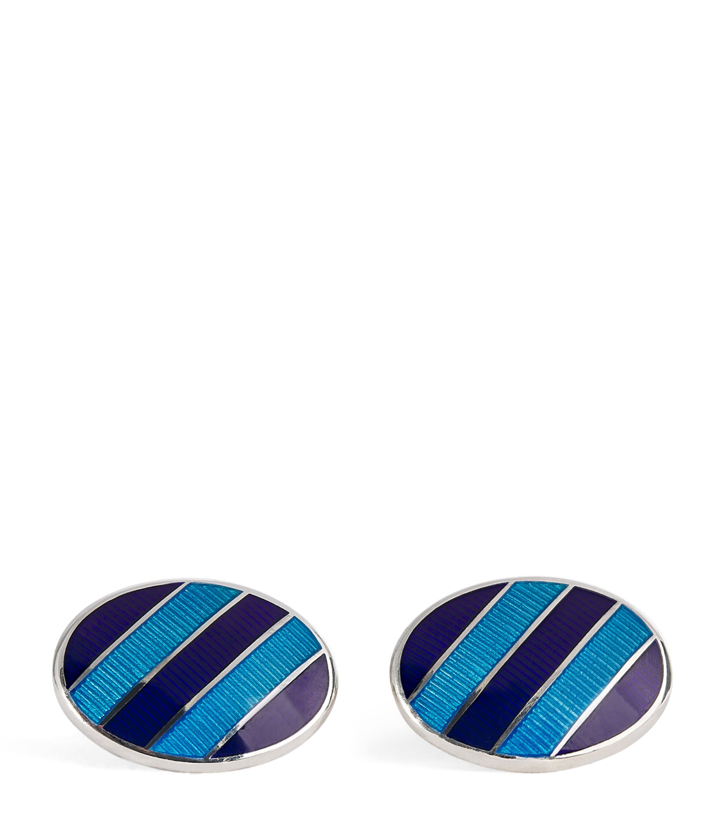 Deakin & Francis Sterling Silver Denim Enamel Cufflinks Blue Image 1