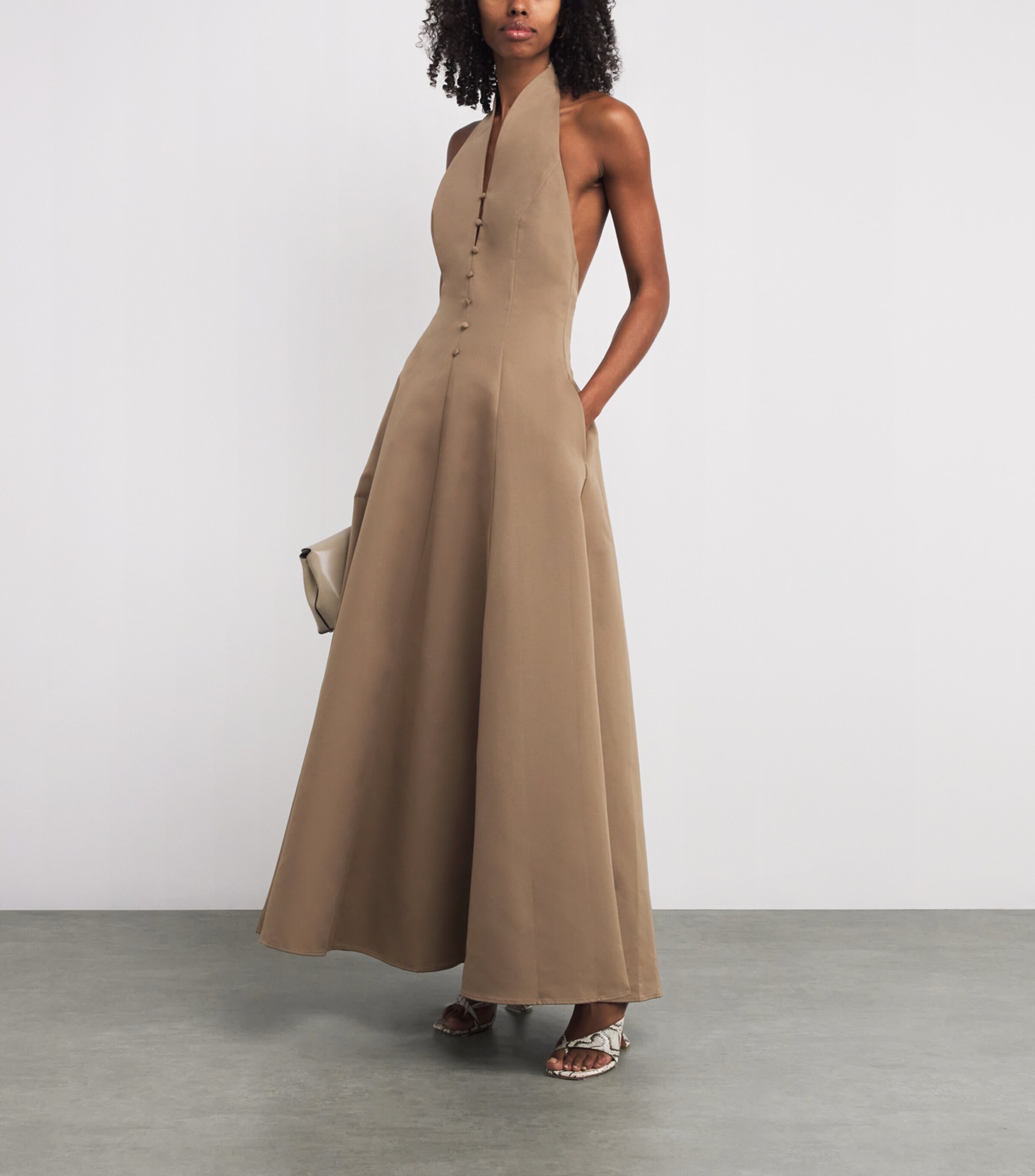 Cotton-Blend Halterneck Stella Maxi Dress TAUP TAUPE Image 2