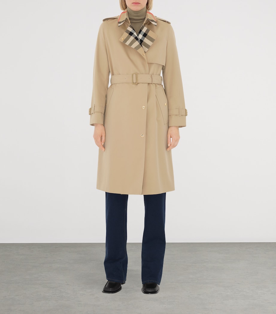 Cotton Check-Collar Trench Coat HONEY Image 3