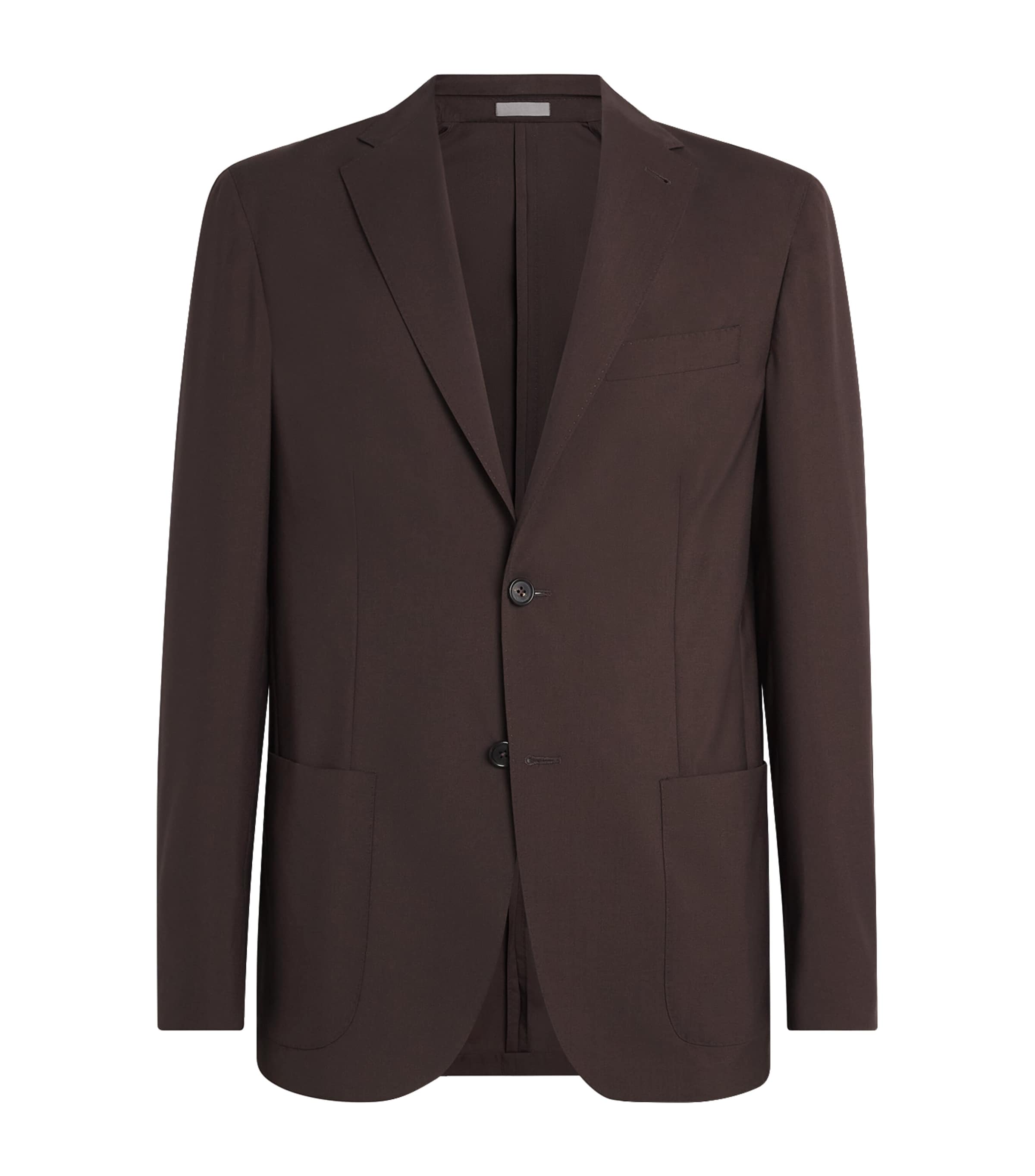 Corneliani Mens Virgin Wool-Silk Unlined Whisper Blazer Dark Brown Image 1