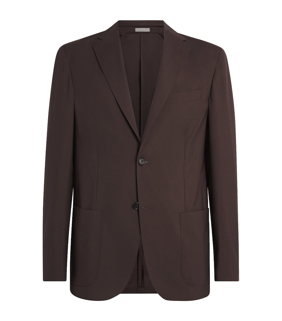 Corneliani Mens Virgin Wool-Silk Unlined Whisper Blazer Dark Brown Image 1