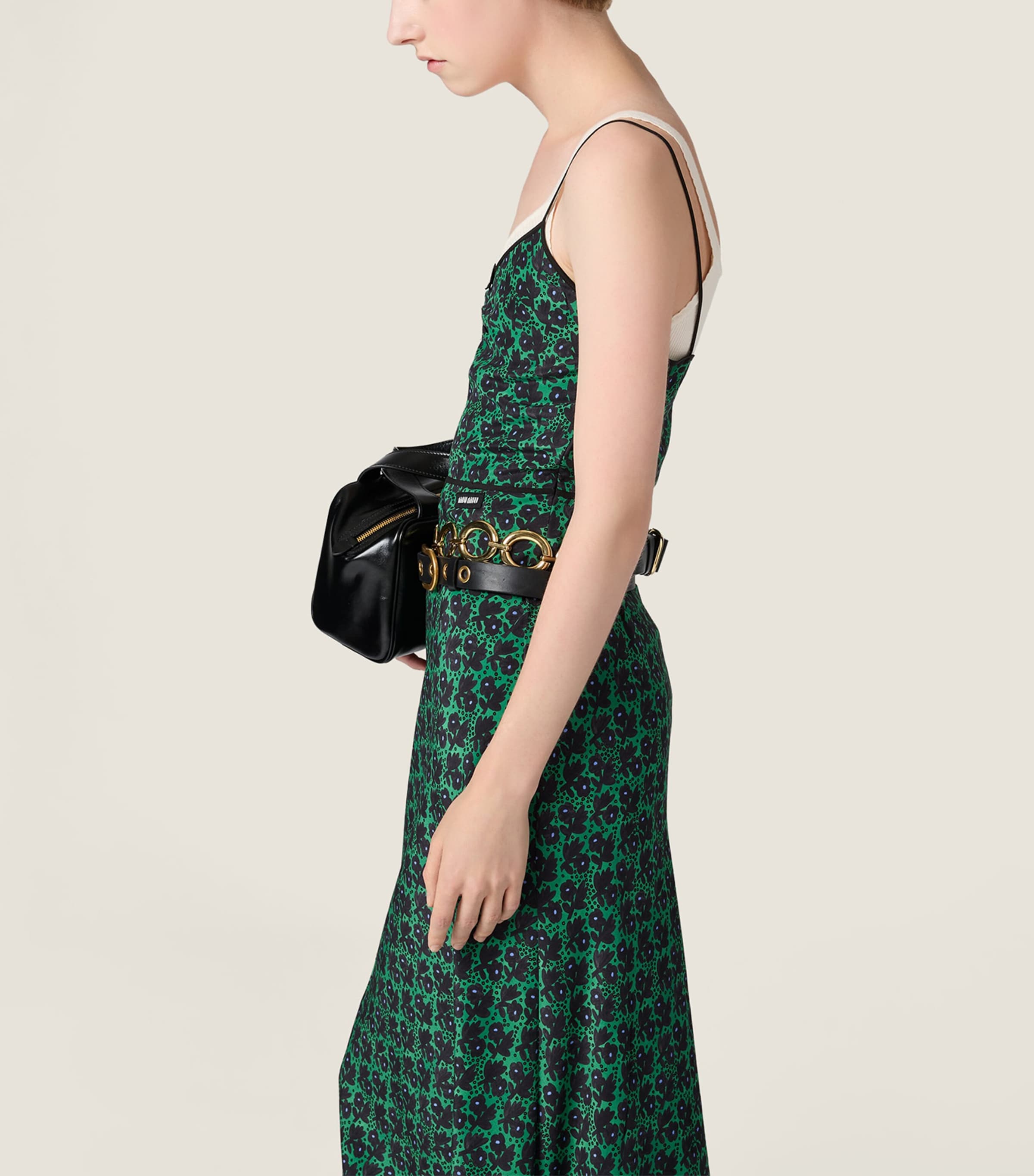 Miu Miu Womens Silk Crepe de Chine Midi Dress Green Image 6