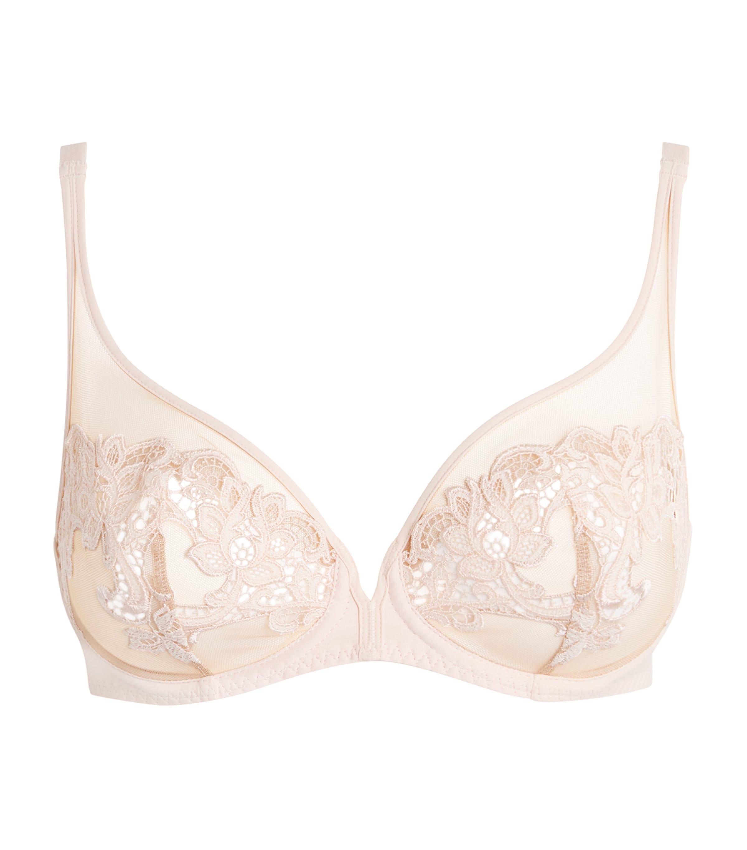 Simone Perele Womens Embroidered Saga Plunge Bra Rose Nude Image 1