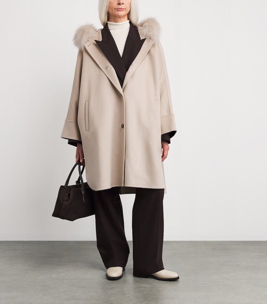 Fox Fur-Trim Hooded Coat A2122 Image 2