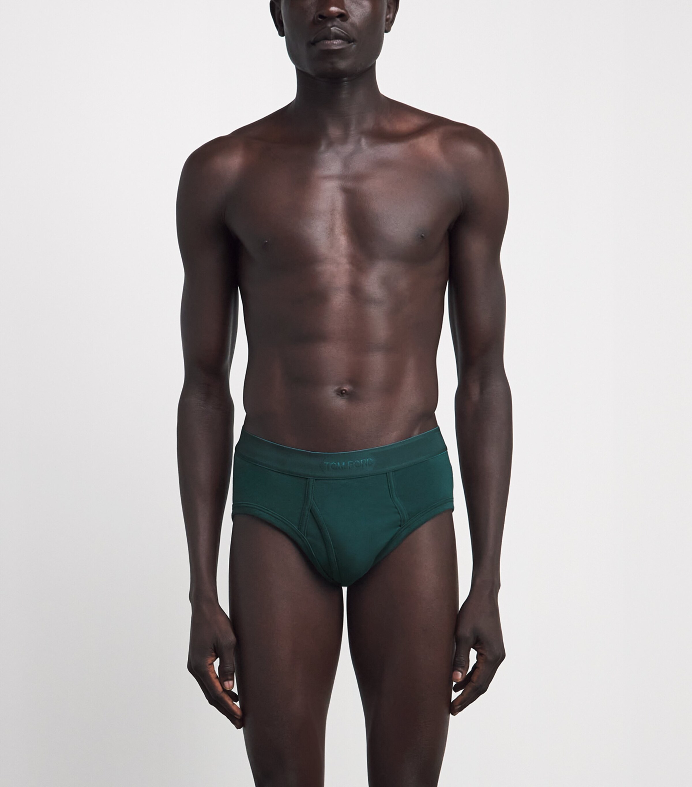 TOM FORD Mens Stretch-Cotton Logo Briefs Emerald Green Image 2
