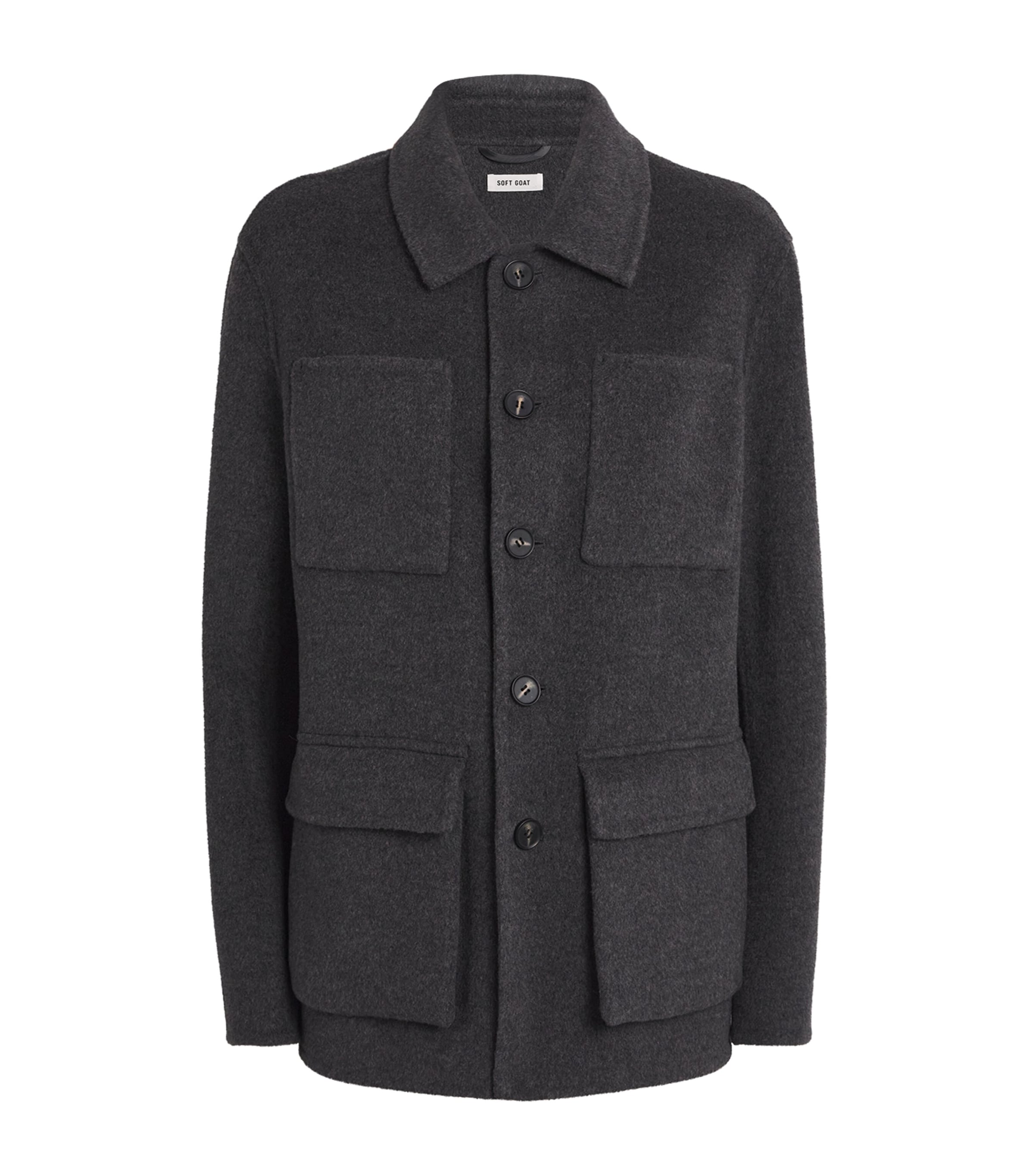 Soft Goat Wool-cashmere Signature Jacket In Gray