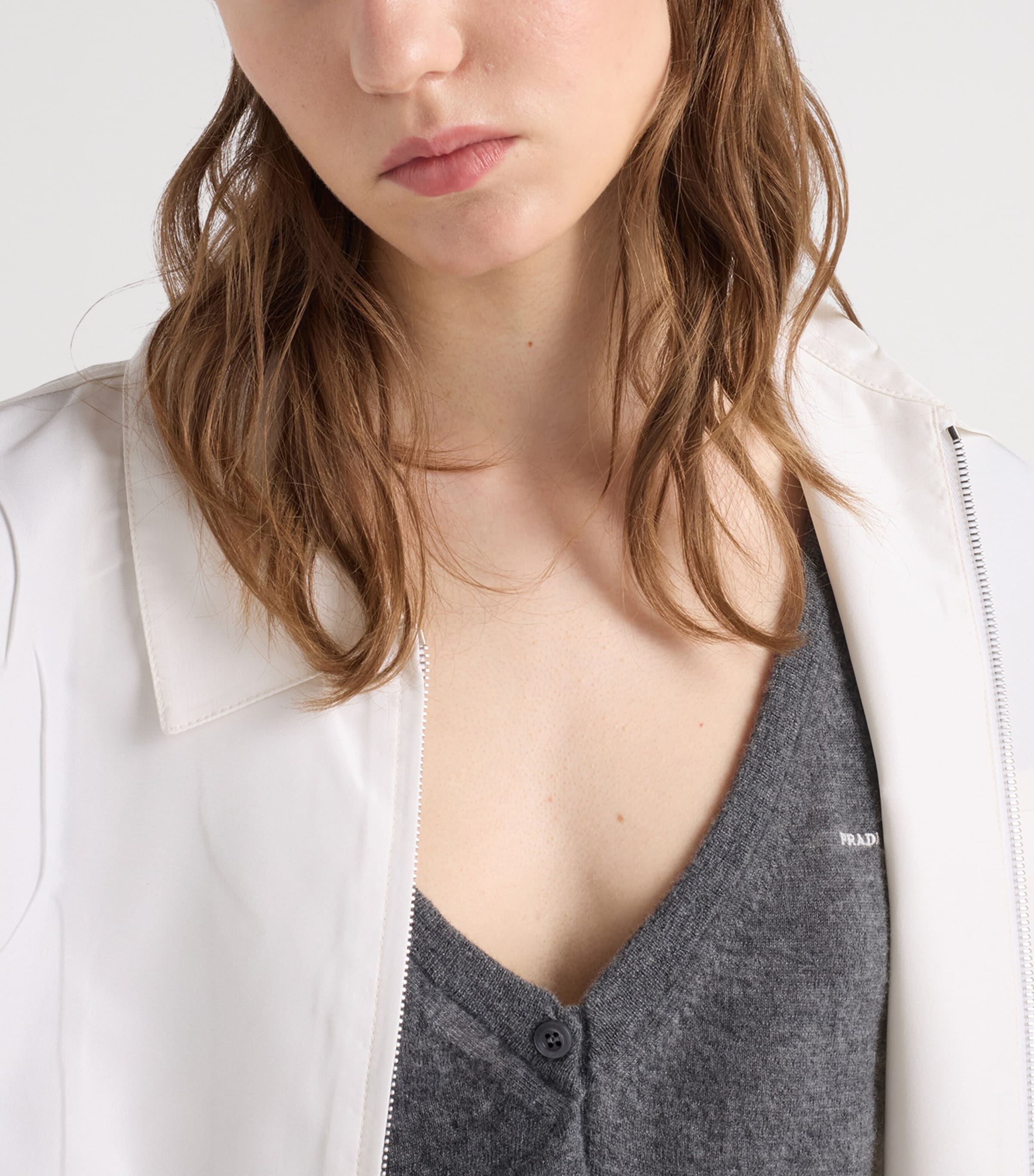 Prada Womens Cashmere Cropped Cardigan Grey Image 3