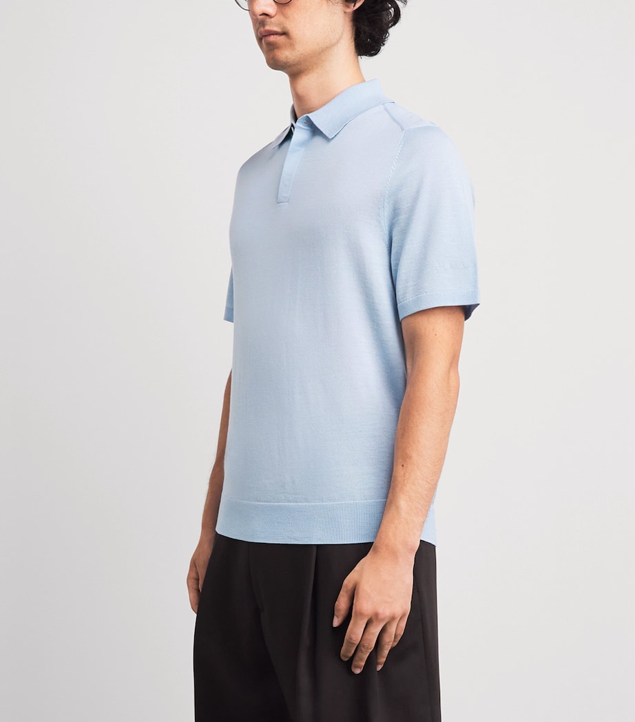 Paul Smith Mens Merino Wool Polo Shirt Blue Image 4
