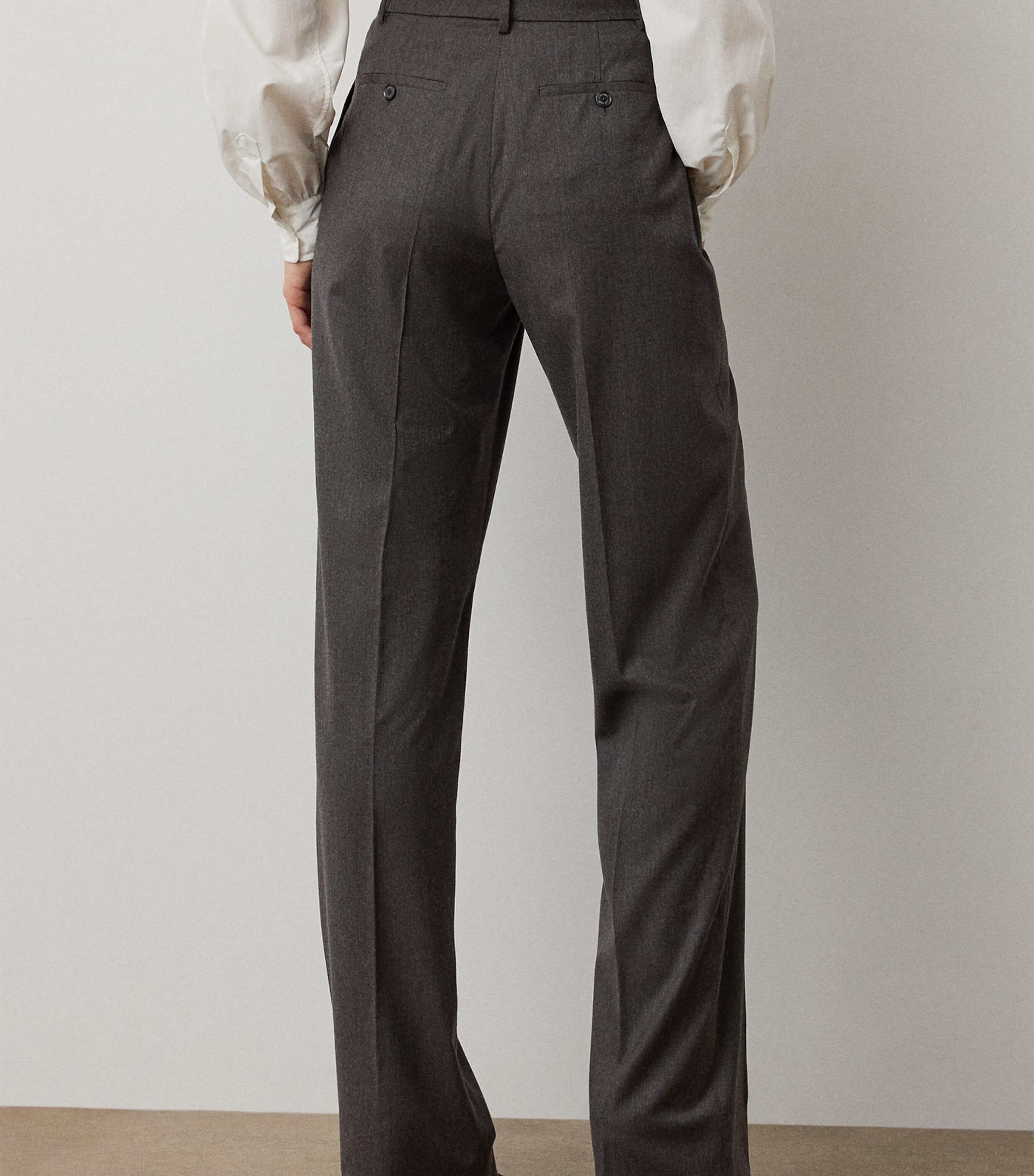 Ralph Lauren Collection Womens Wool-Blend Straight Trousers Taupe Grey Melange Image 3
