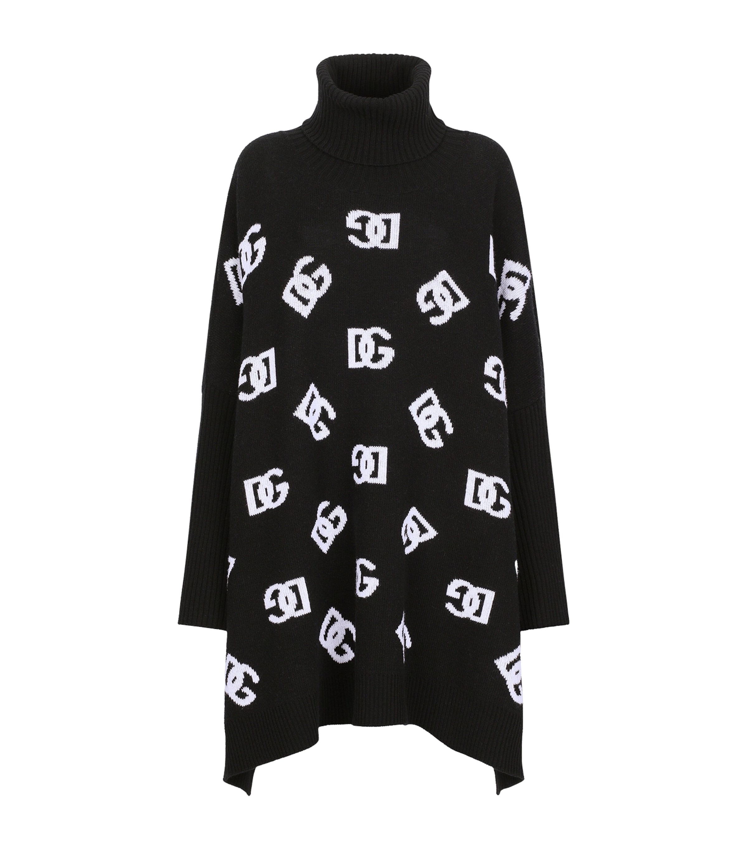 Dolce & Gabbana Wool Poncho With Jacquard Dg Logo