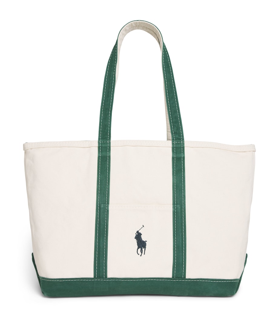 Polo Ralph Lauren Cotton Canvas Polo Pony Tote Bag Cream/green Image 1